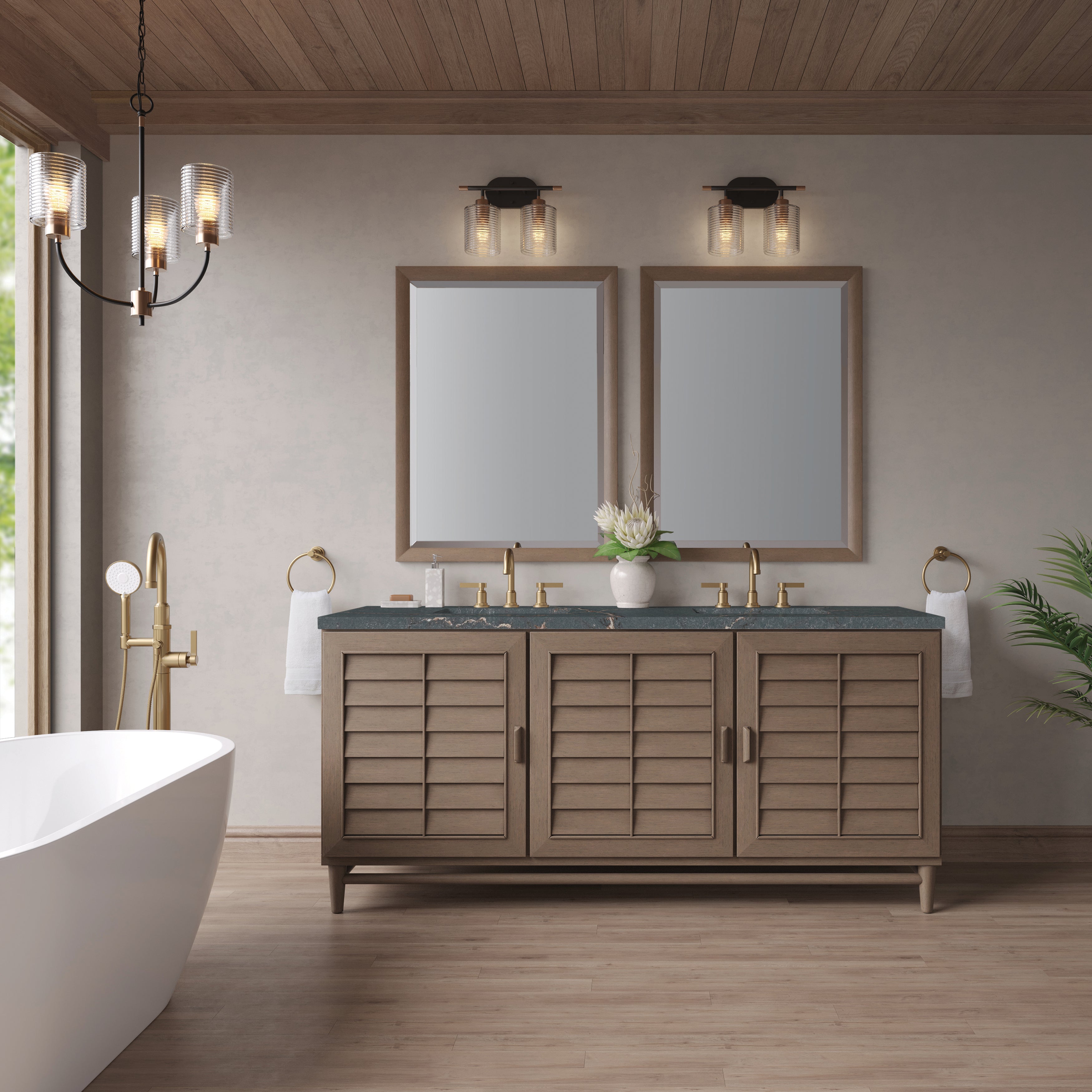 James Martin Portland 72" Double Vanity in Whitewashed Walnut with 3cm Countertop
