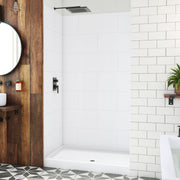 DreamLine DreamStone 34 inch D x 48 inch W Center Drain Shower Base and Traditional Subway Wall Kit