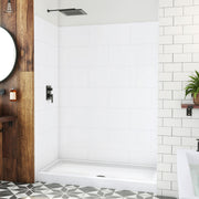 DreamLine DreamStone 34 inch D x 60 inch W Center Drain Shower Base and Traditional Subway Wall Kit