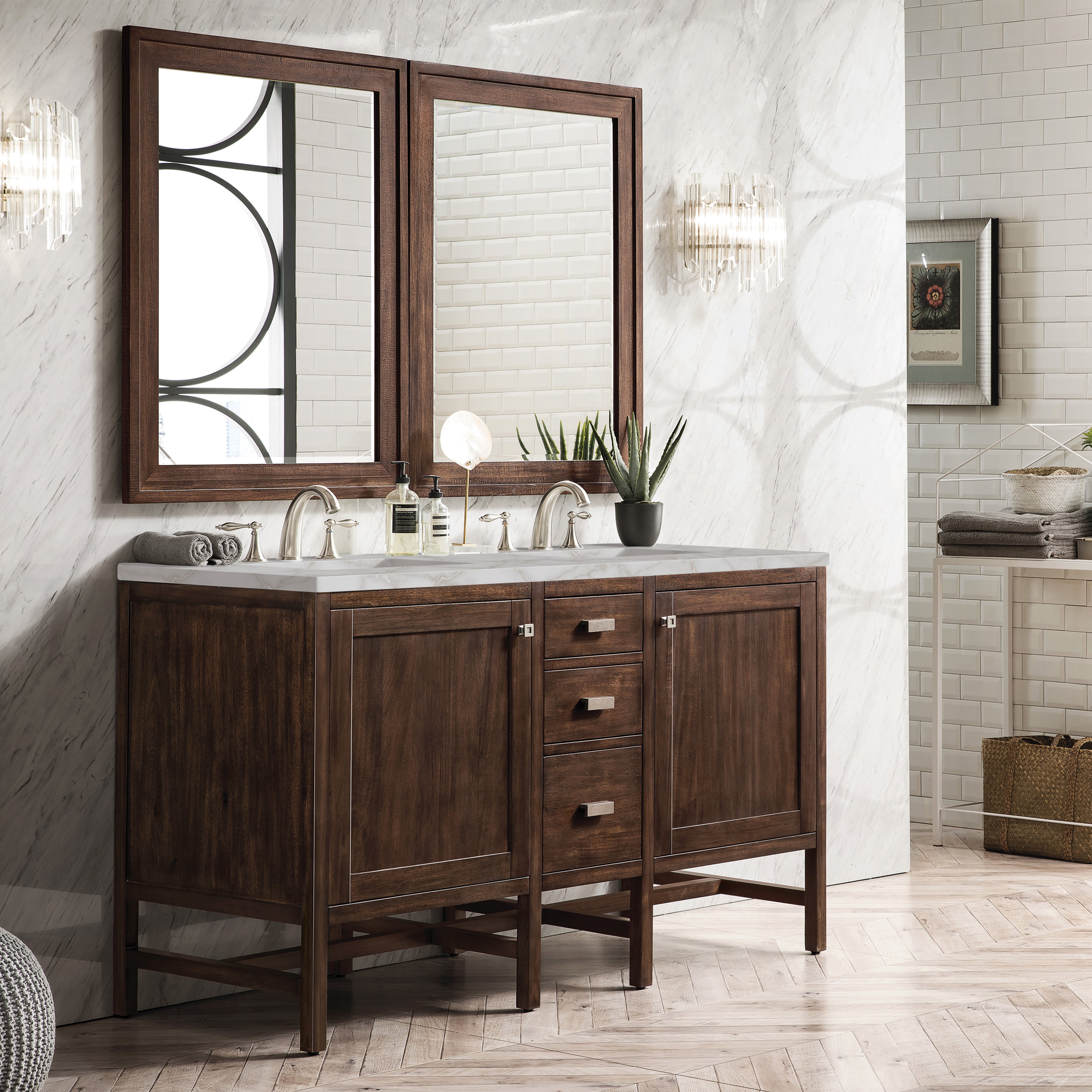 James Martin Addison 60" Double Vanity in Mid-Century Acacia with 3cm Countertop