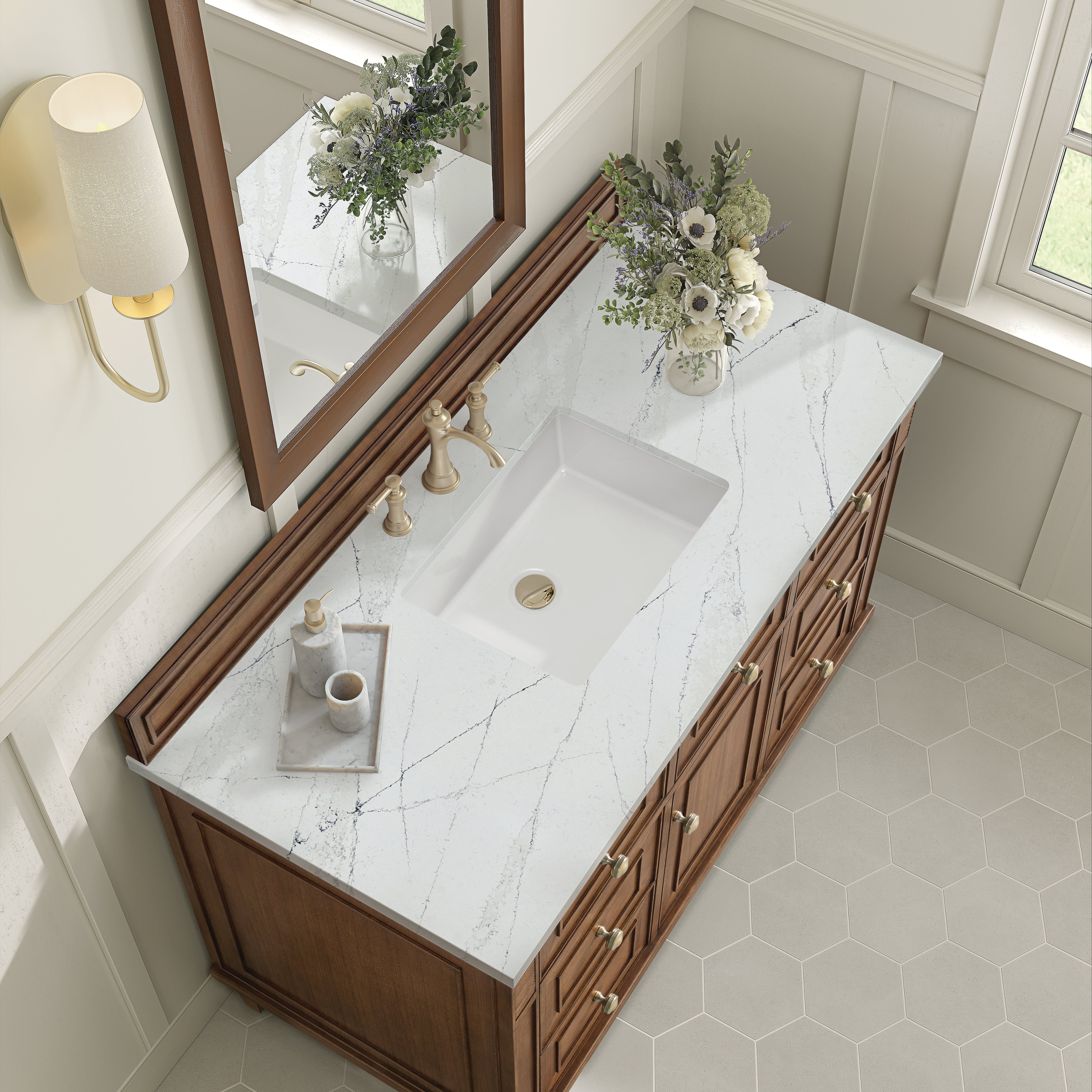 James Martin Lorelai 48" Single Vanity in Mid-Century Walnut with 3cm Countertop and FreePower Wireless Charger