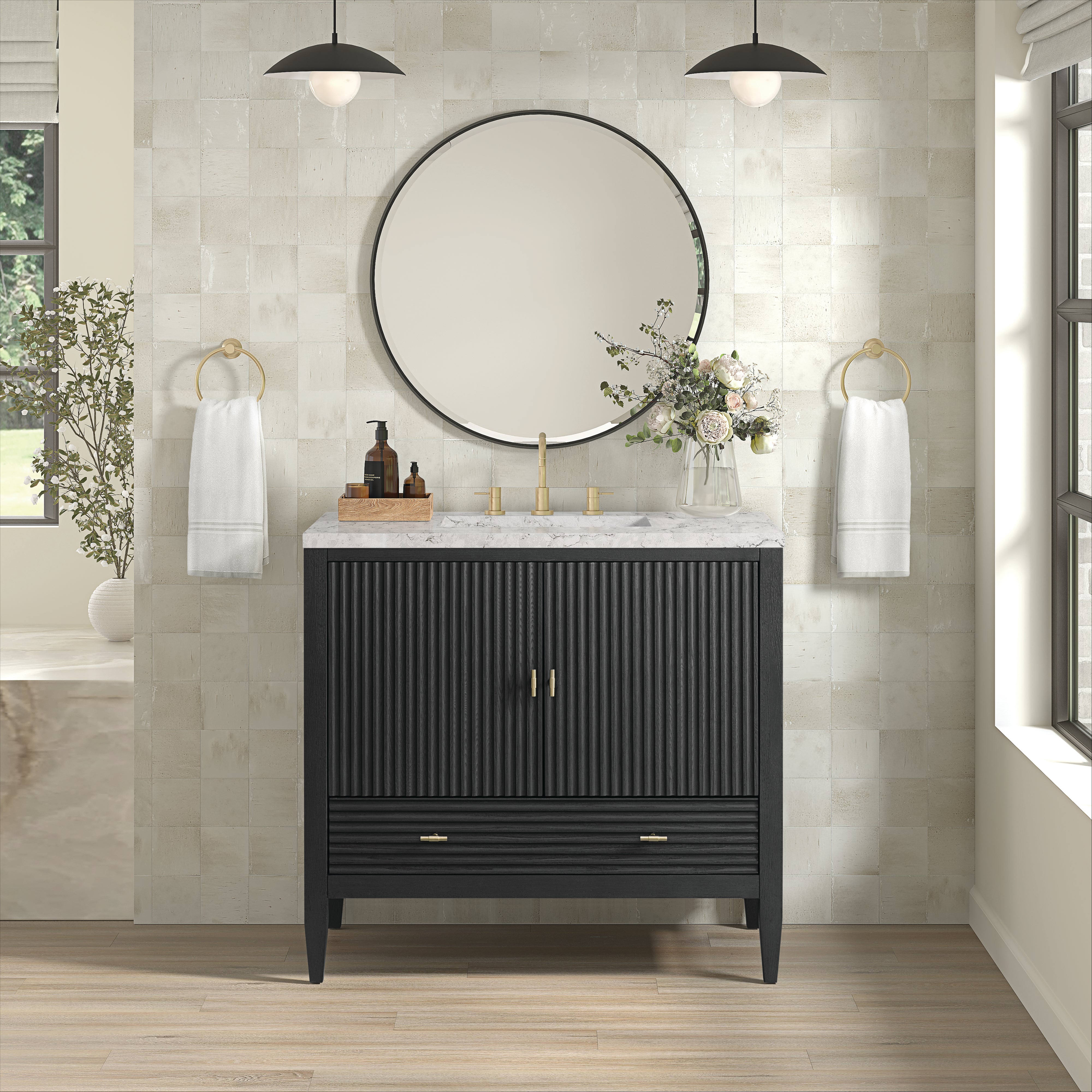 James Martin Myrrin 36" Vanity in Carbon Oak with 3cm Countertop