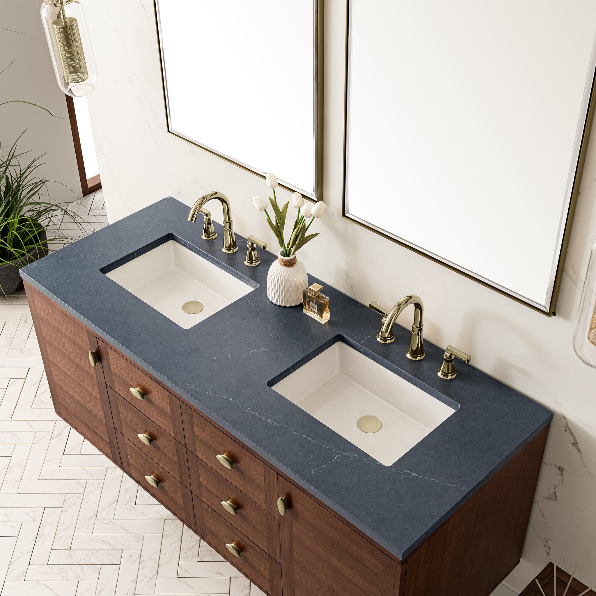 James Martin Amberly 60" Double Vanity in Mid-Century Walnut with 3cm Countertop