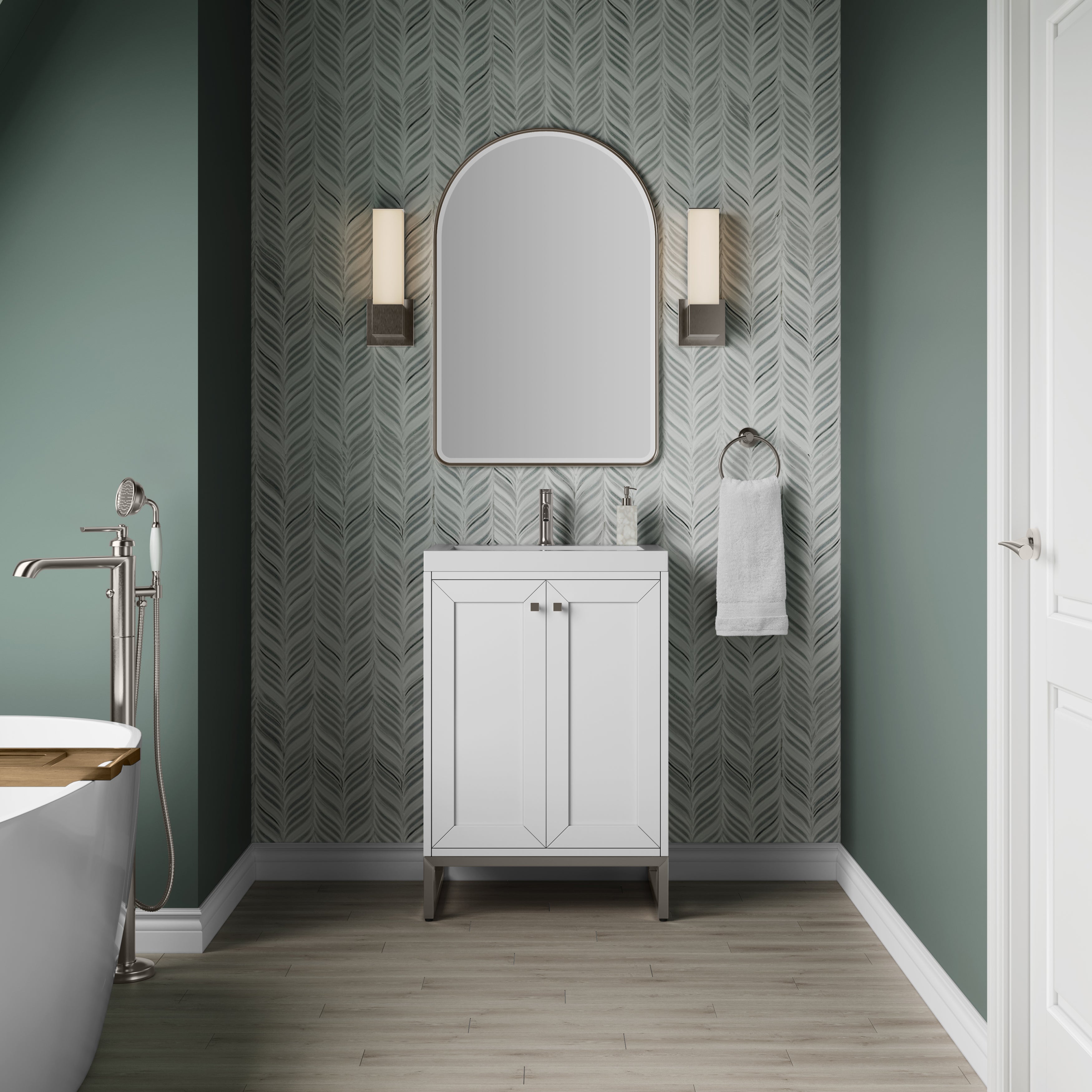 James Martin Chianti 24" Single Vanity in Glossy White with White Glossy Composite Stone Top