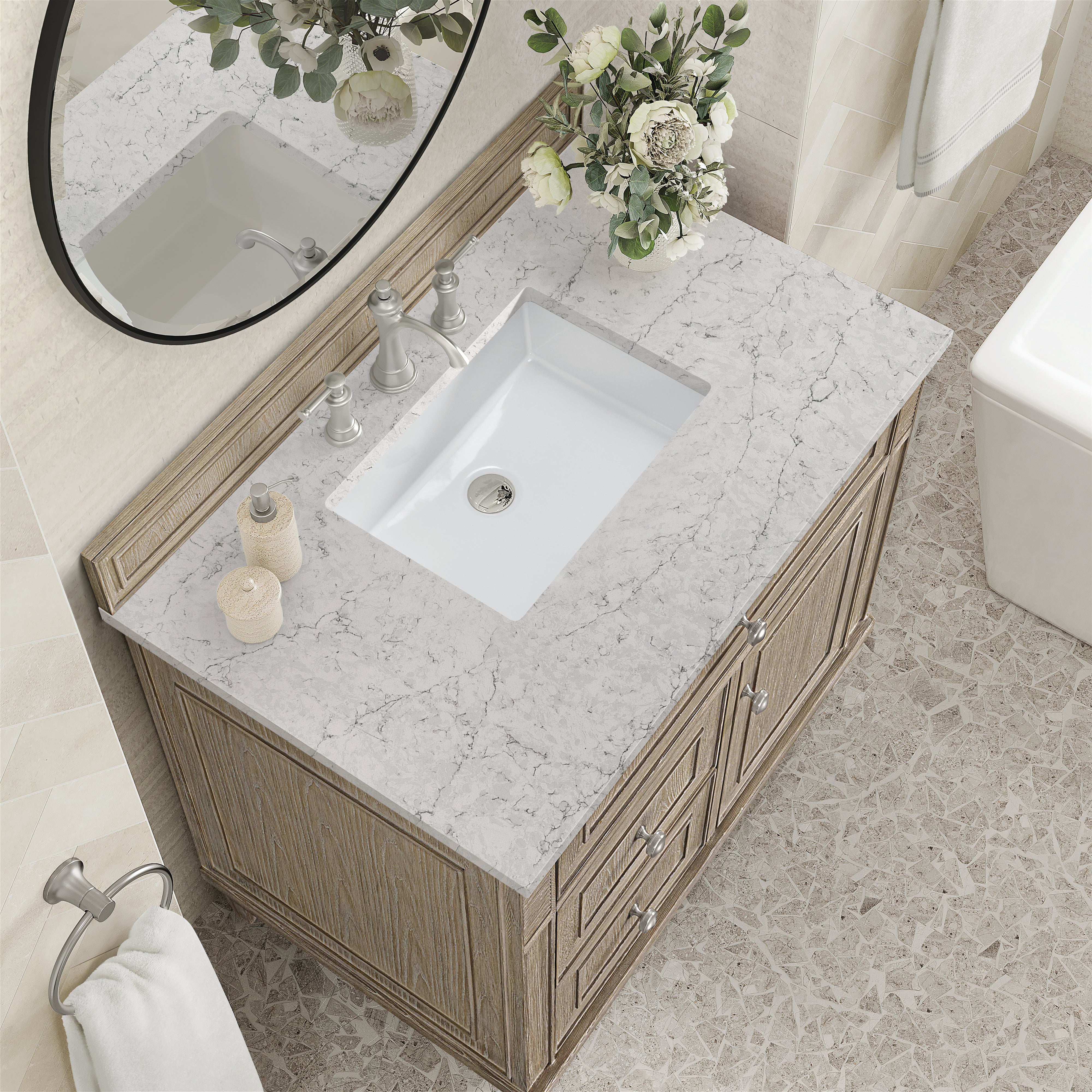 James Martin Lorelai 36" Single Vanity in Whitewashed Oak with 3cm Countertop