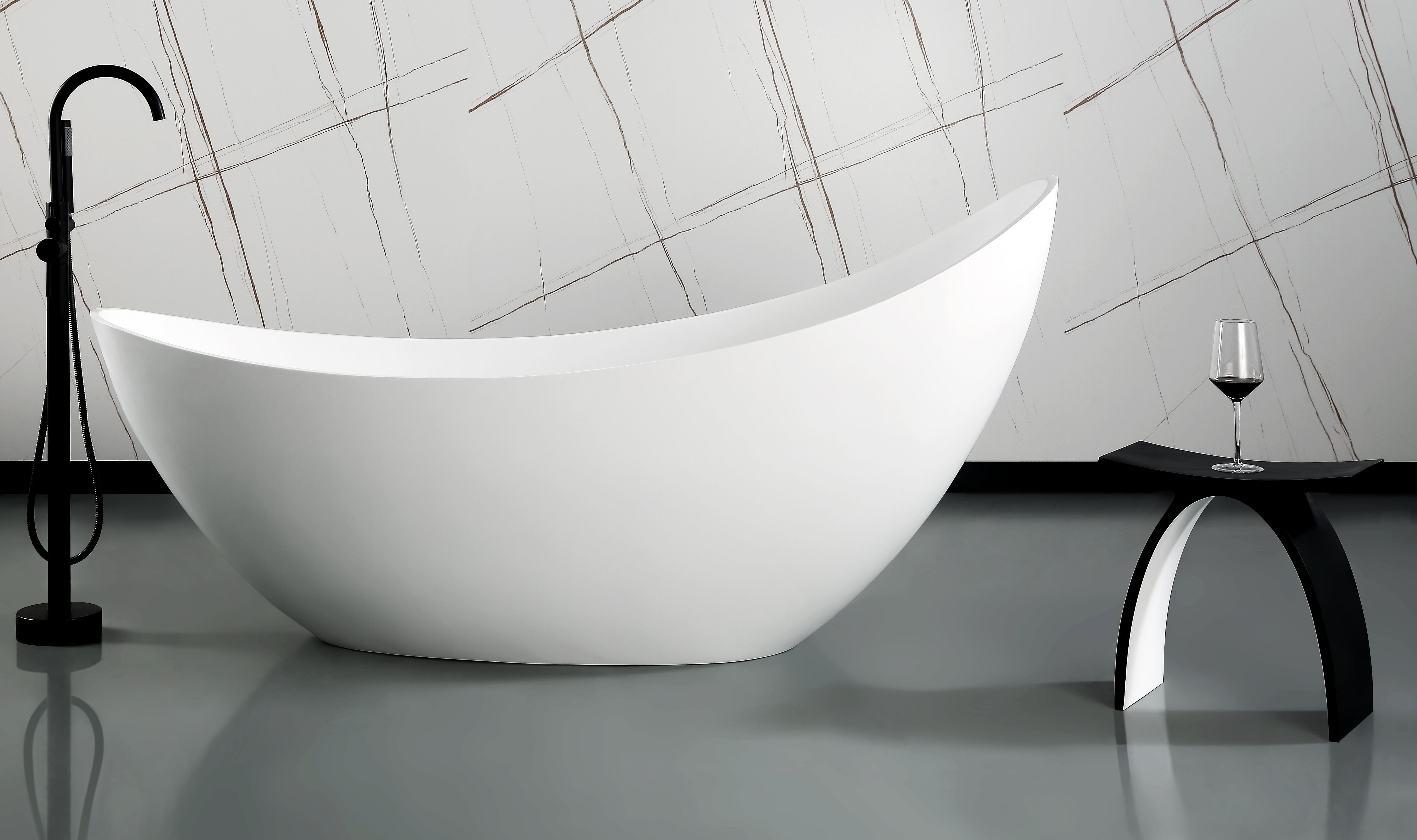 ALFI brand  ABST77BM Black Matte Arched Solid Surface Resin Bathroom / Shower Stool