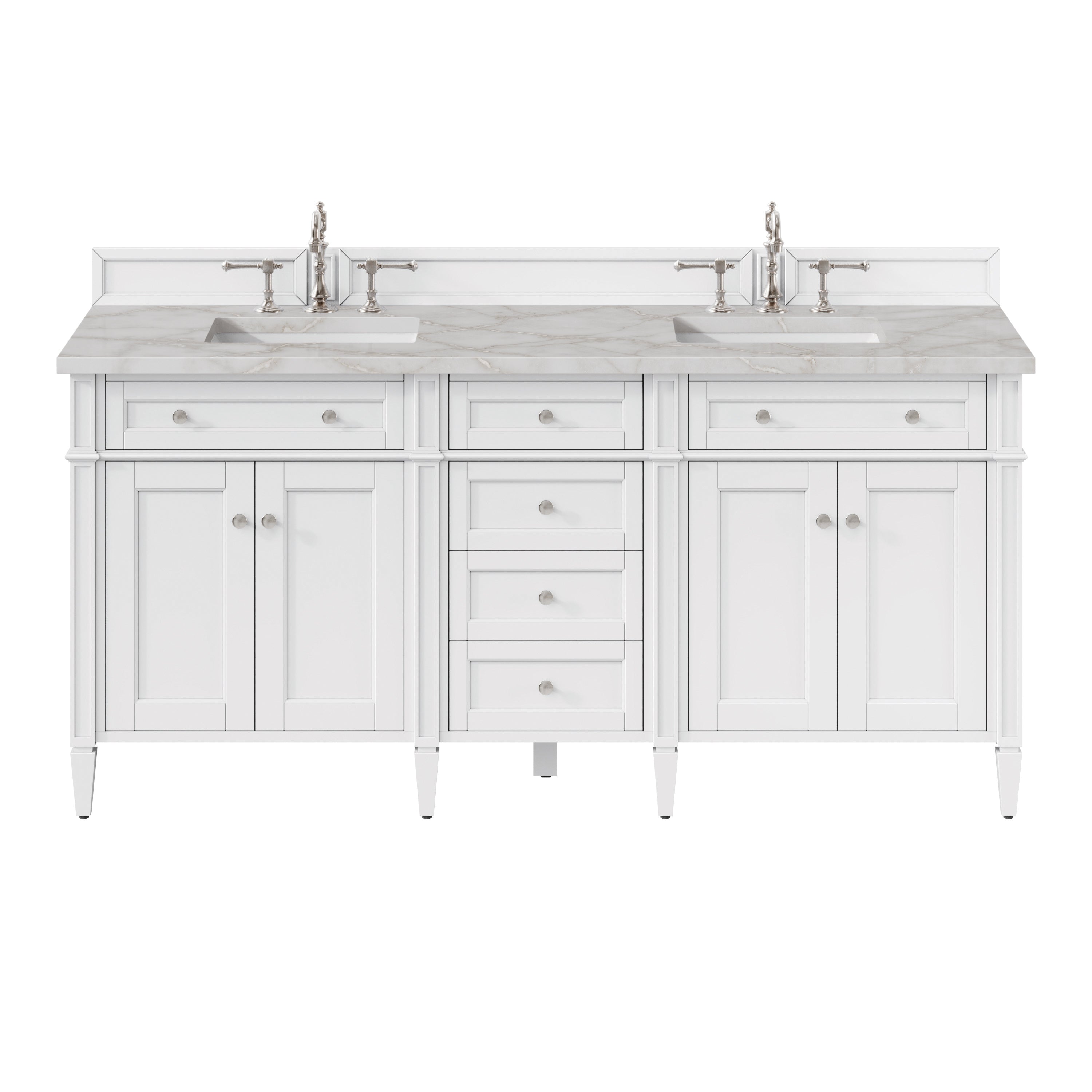 James Martin Brittany 72" Double Vanity in Bright White with 3cm Countertop and FreePower Wireless Charger