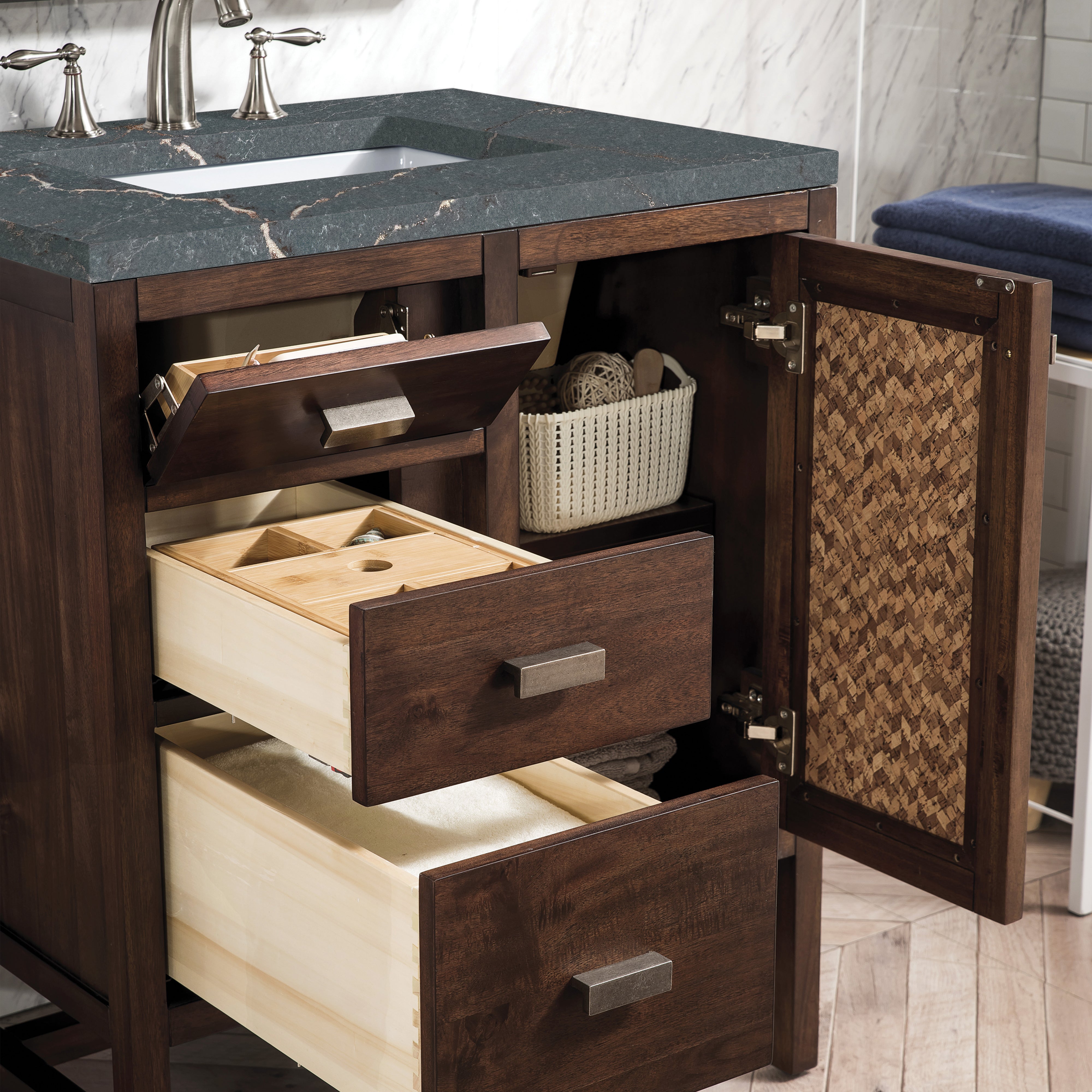 James Martin Addison 30" Single Vanity in Mid-Century Acacia with 3cm Countertop