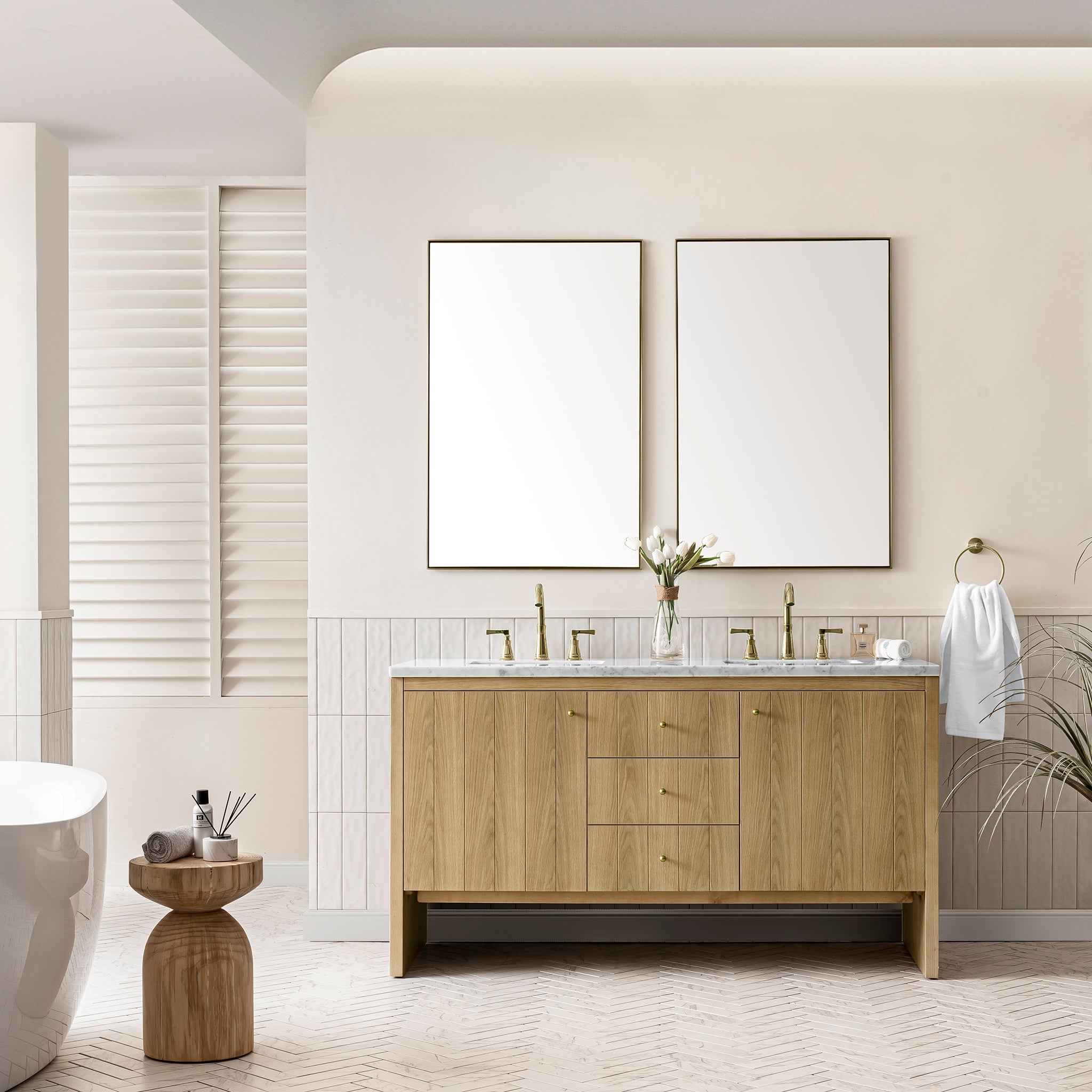 James Martin Hudson 60" Double Vanity in Light Natural Oak with 3cm Countertop