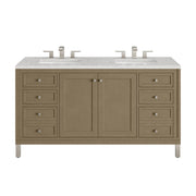 James Martin Chicago 60" Double Vanity in Walnut Whisper with 3cm Countertop and FreePower Wireless Charger