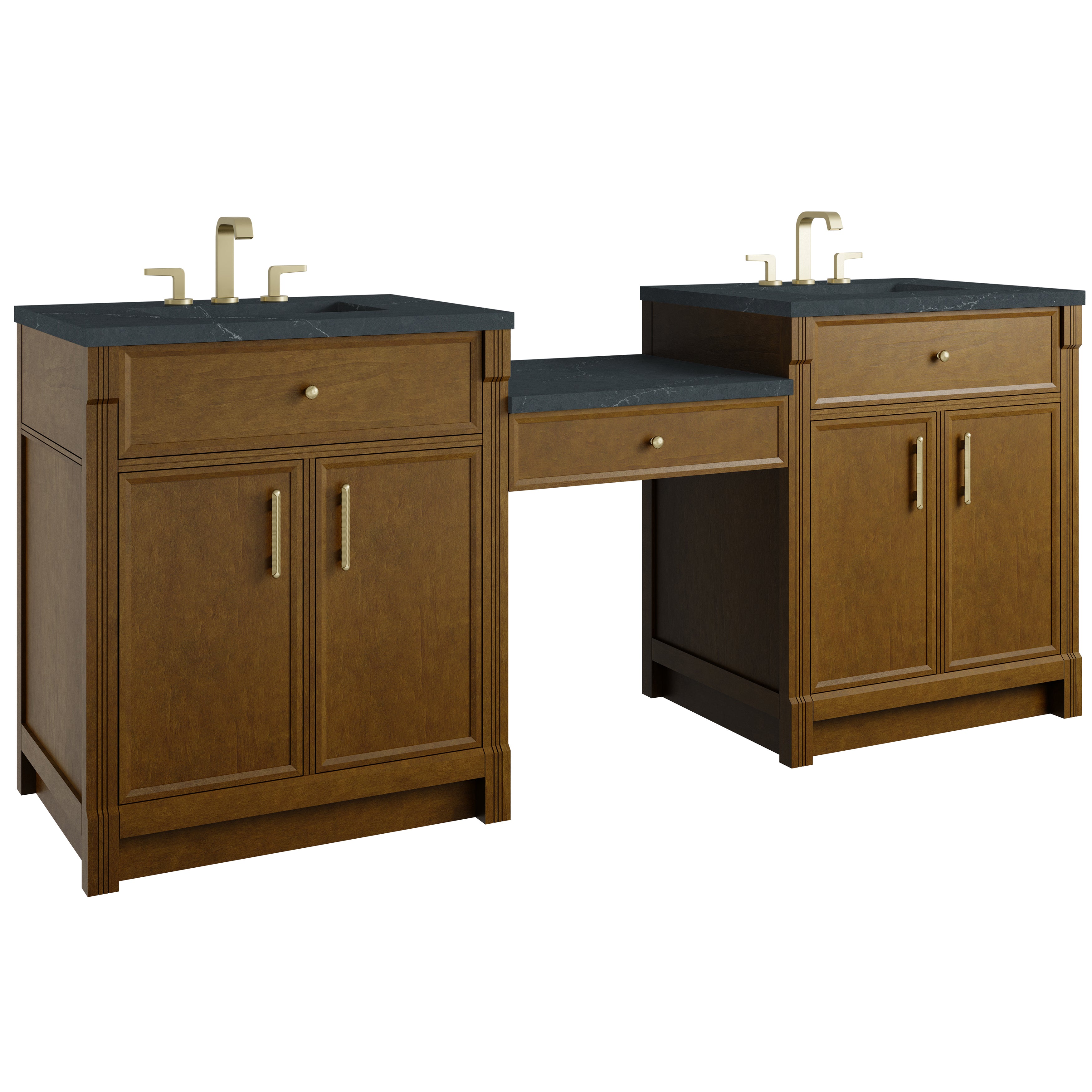 James Martin Bellshire 84" Dual Vanity Set with 24" Make-Up Counter in Honey Oak with 3cm Countertop