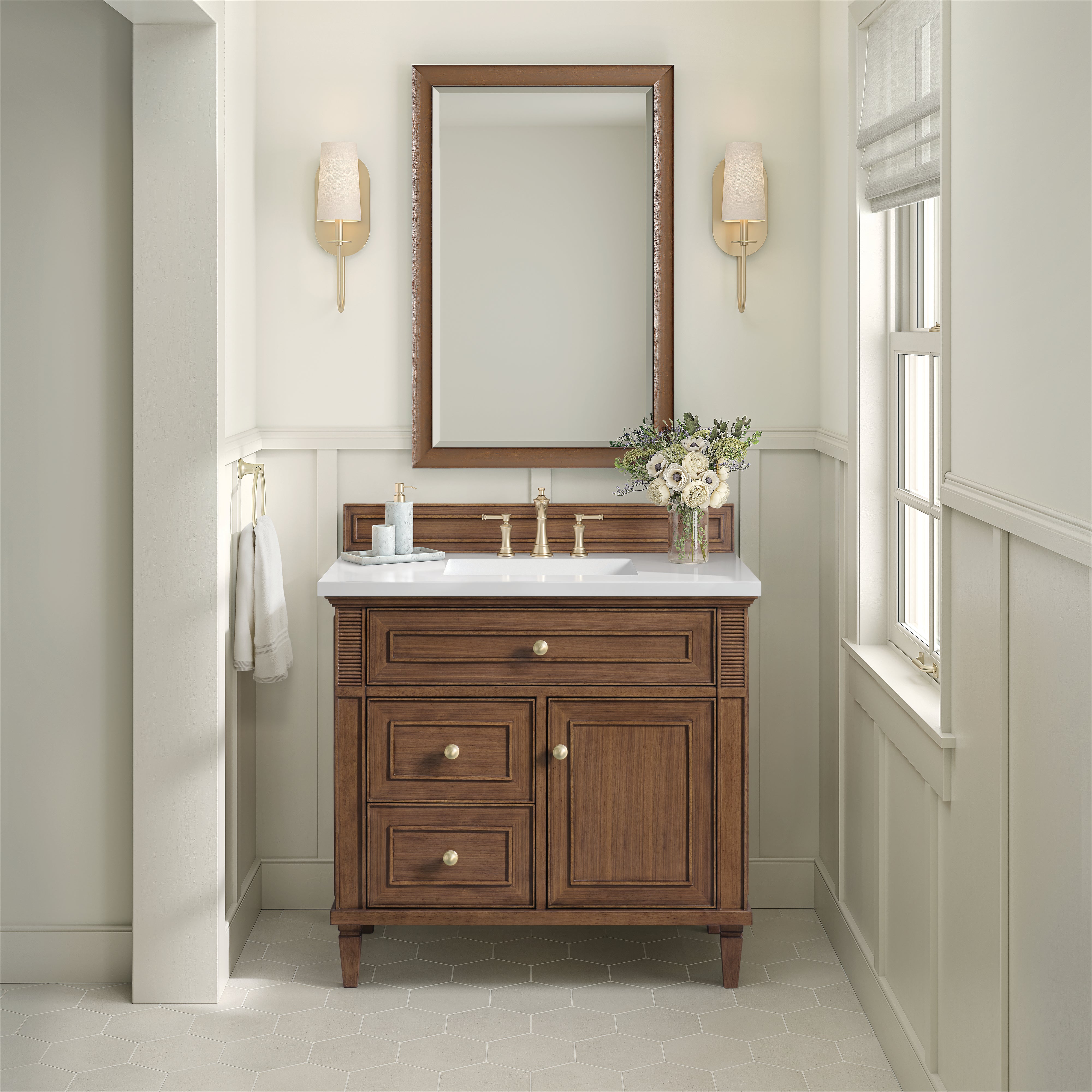 James Martin Lorelai 36" Single Vanity in Mid-Century Walnut with 3cm Countertop