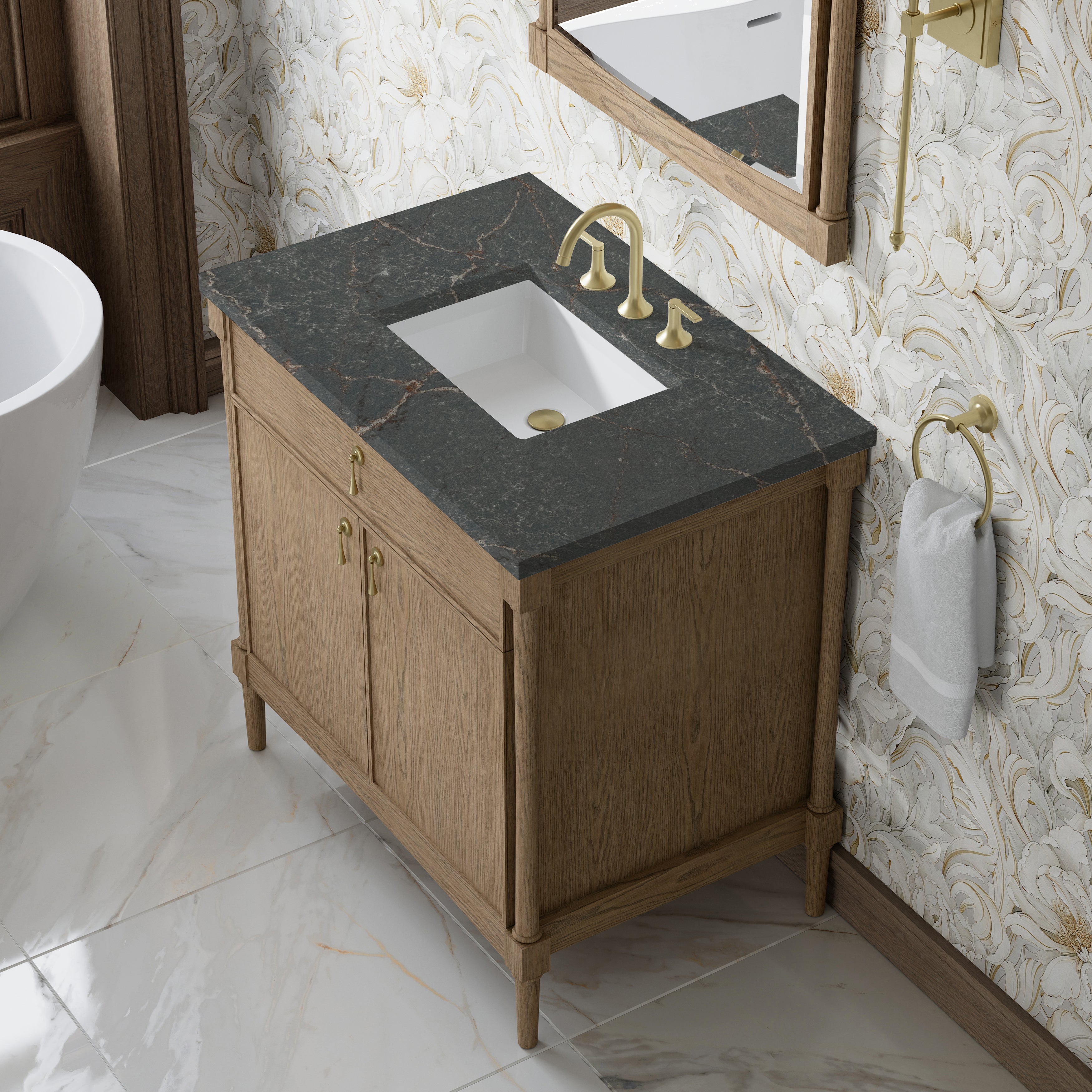 James Martin Kinnsden 36" Single Vanity in Weathered Oak with 3cm Countertop