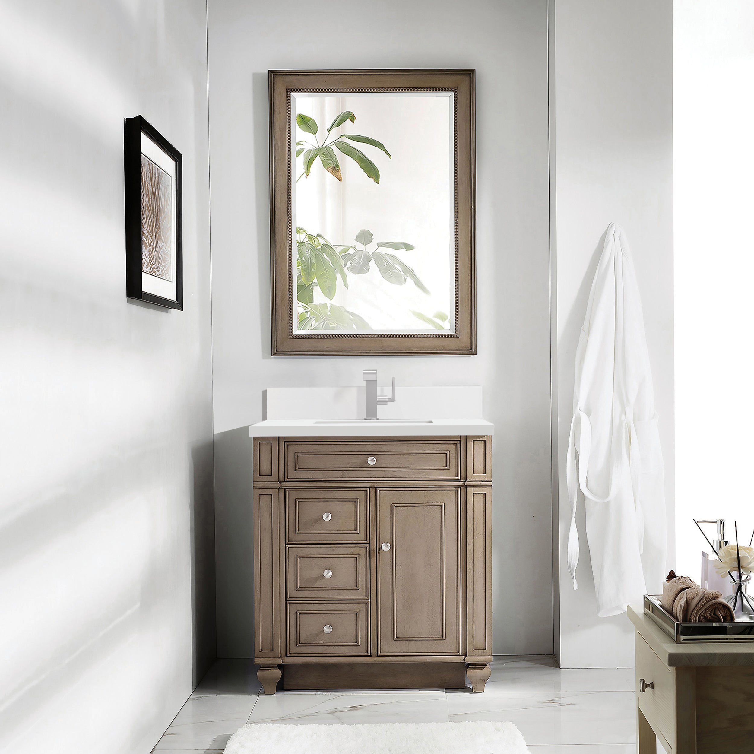 James Martin Bristol 30" Single Vanity in Whitewashed Walnut with 3cm Countertop