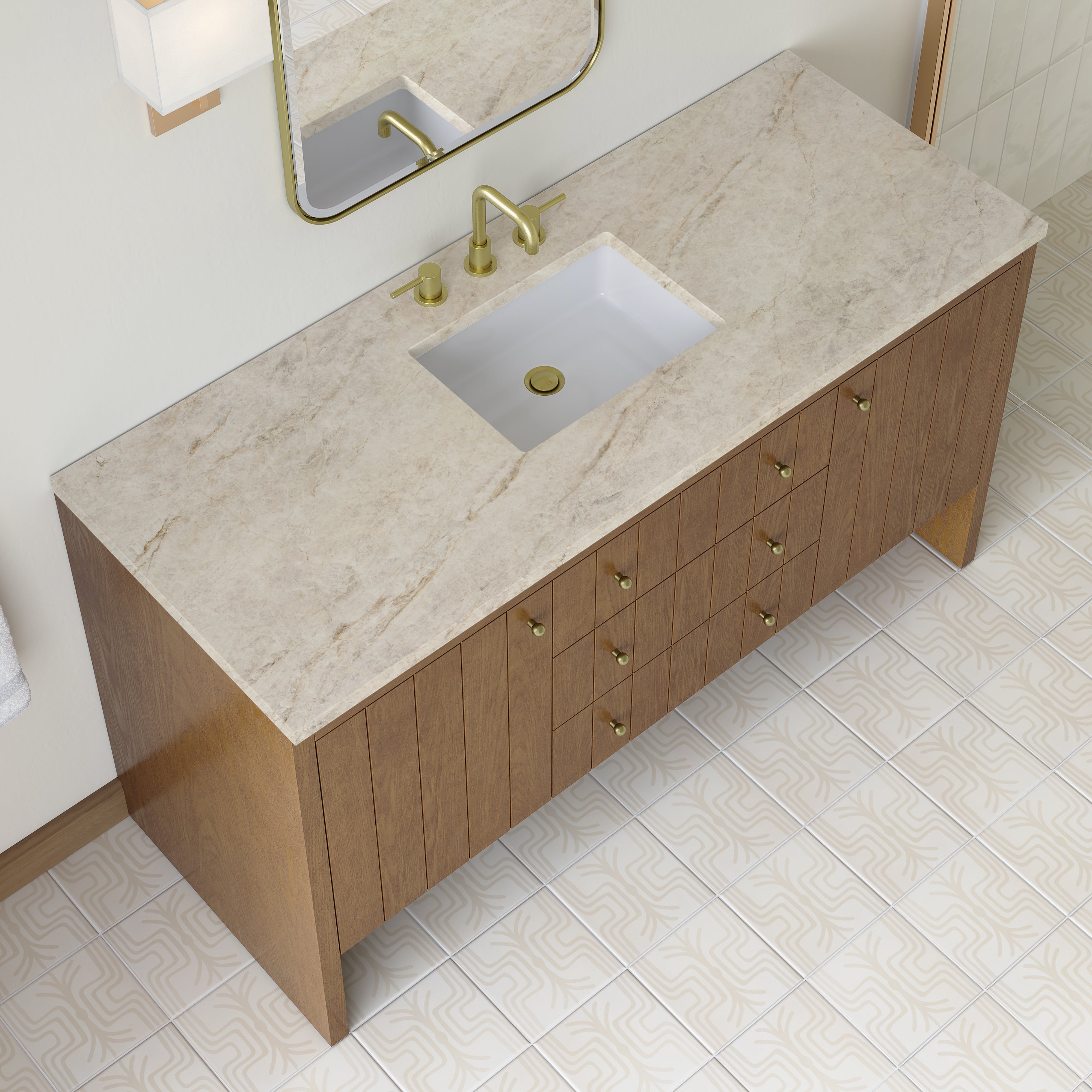 James Martin Hudson 60" Single Vanity in Honey Oak with 3cm Countertop and FreePower Wireless Charger