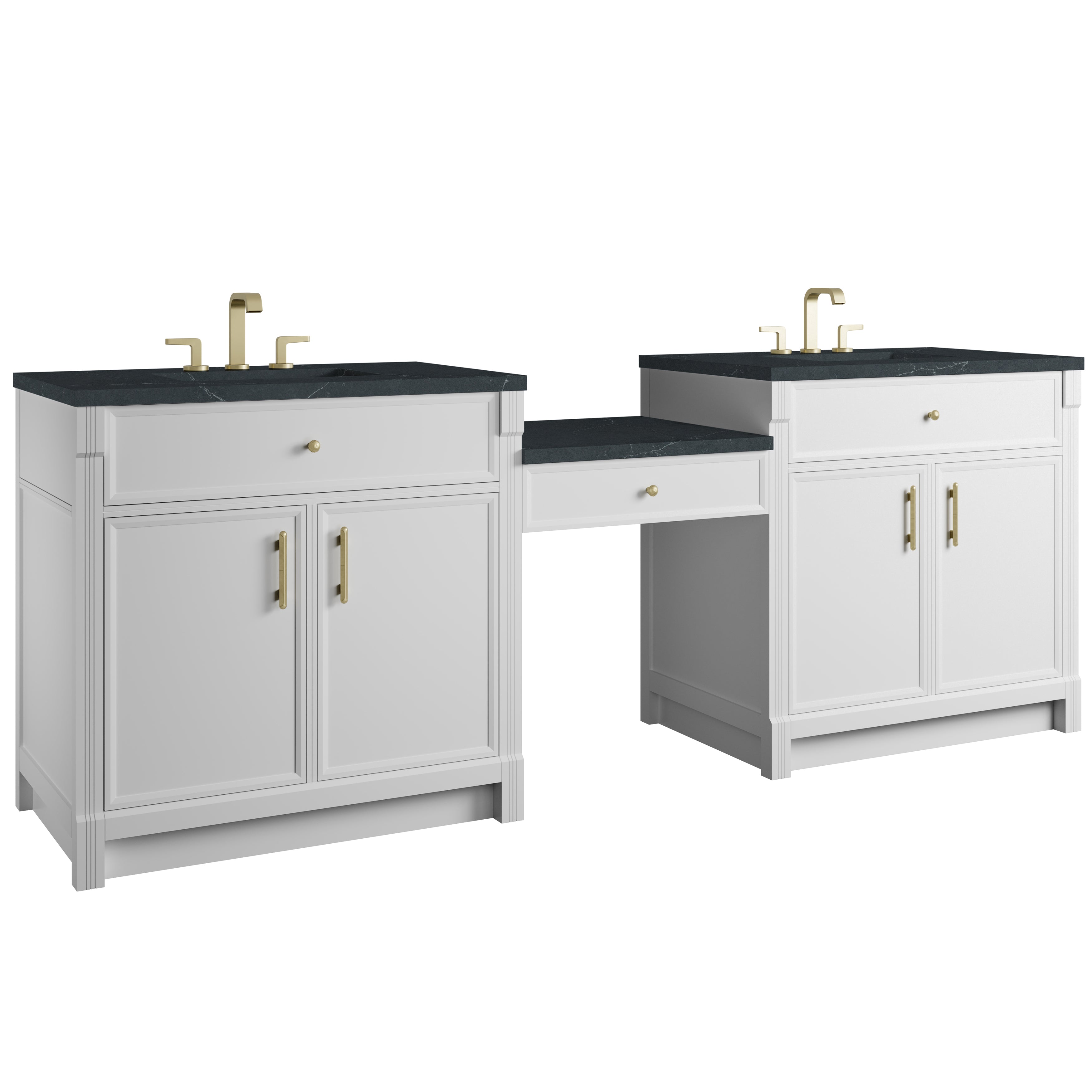 James Martin Bellshire 96" Dual Vanity Set with 24" Make-Up Counter in Bright White with 3cm Countertop