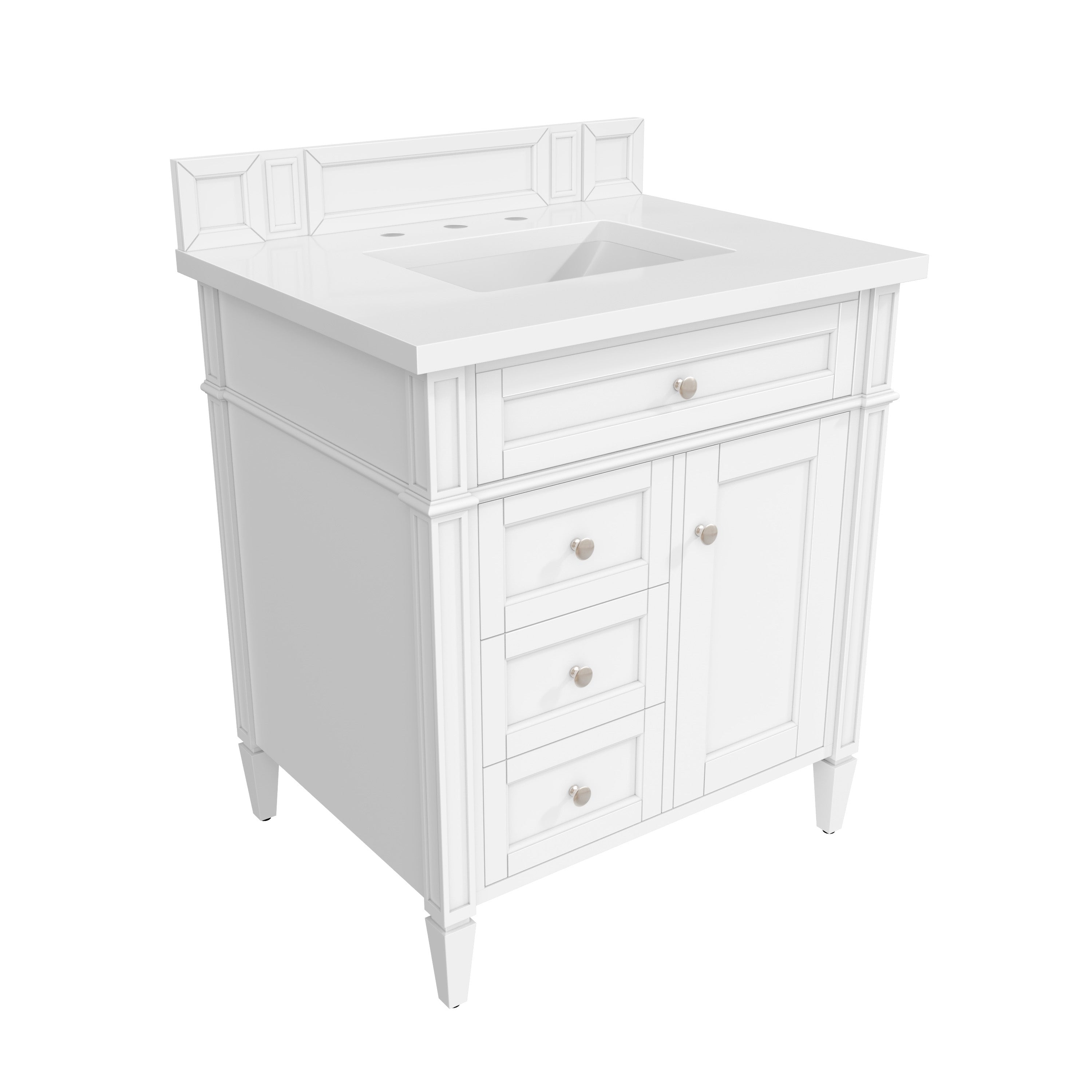 James Martin Brittany 30" Single Vanity in Bright White with 3cm Countertop