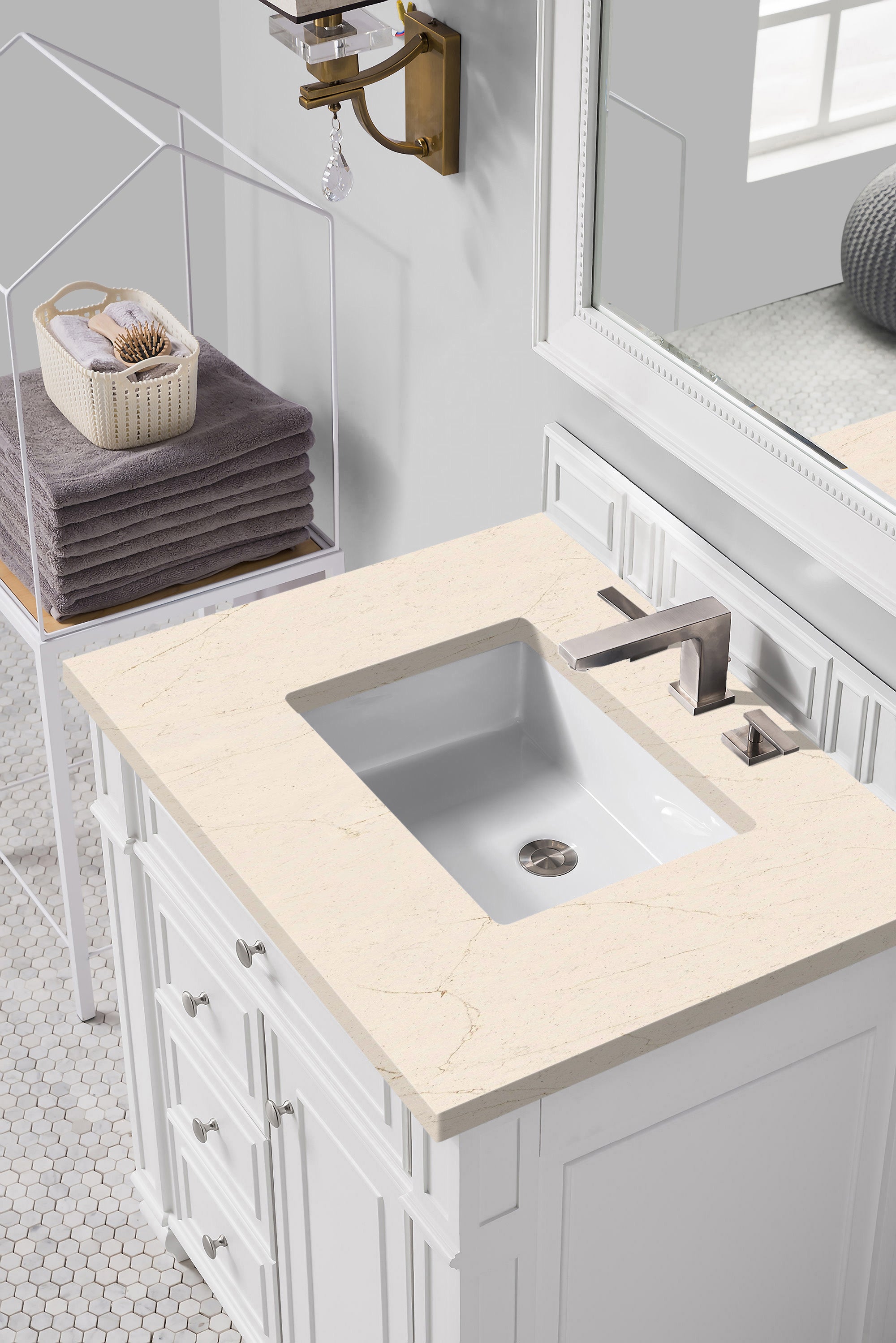 James Martin Bristol 30" Single Vanity in Bright White with 3cm Countertop