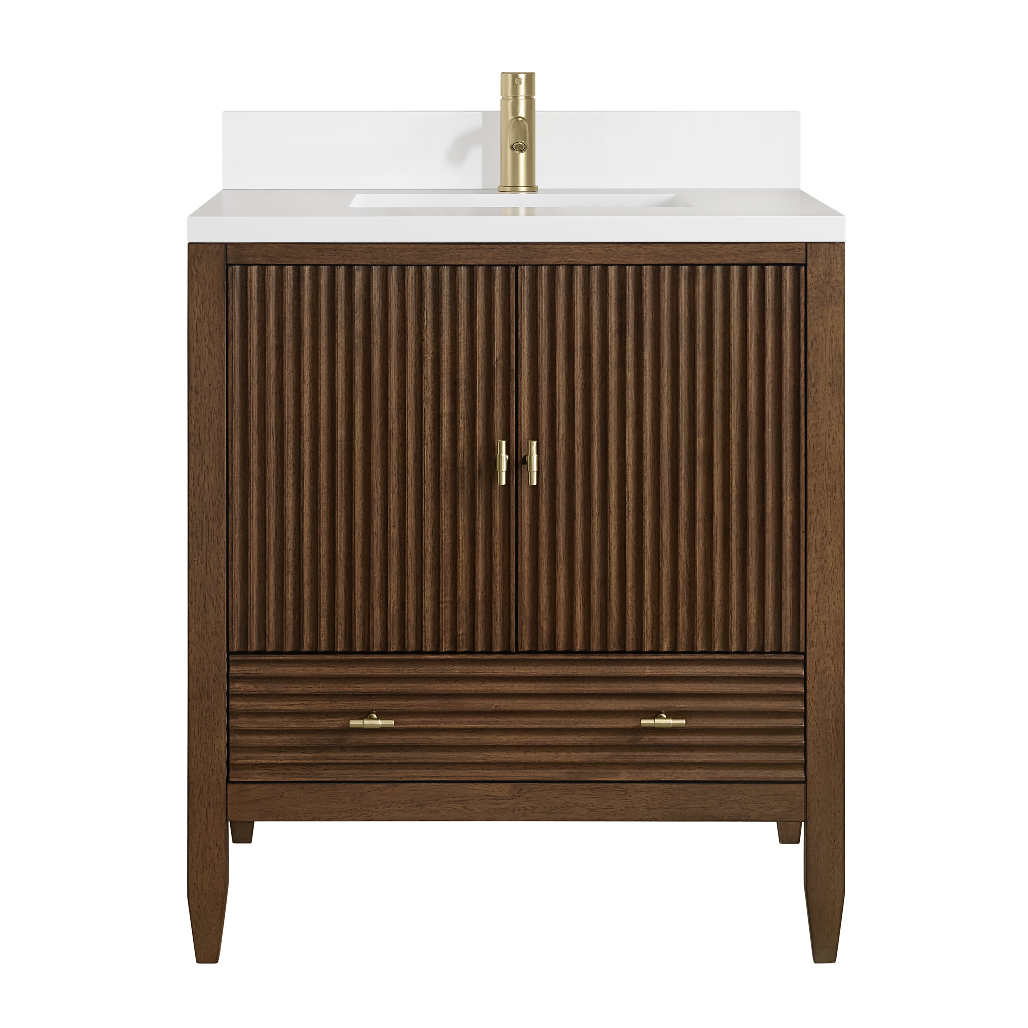 James Martin Myrrin 30" Single Vanity in Mid-Century Walnut with 3cm Countertop