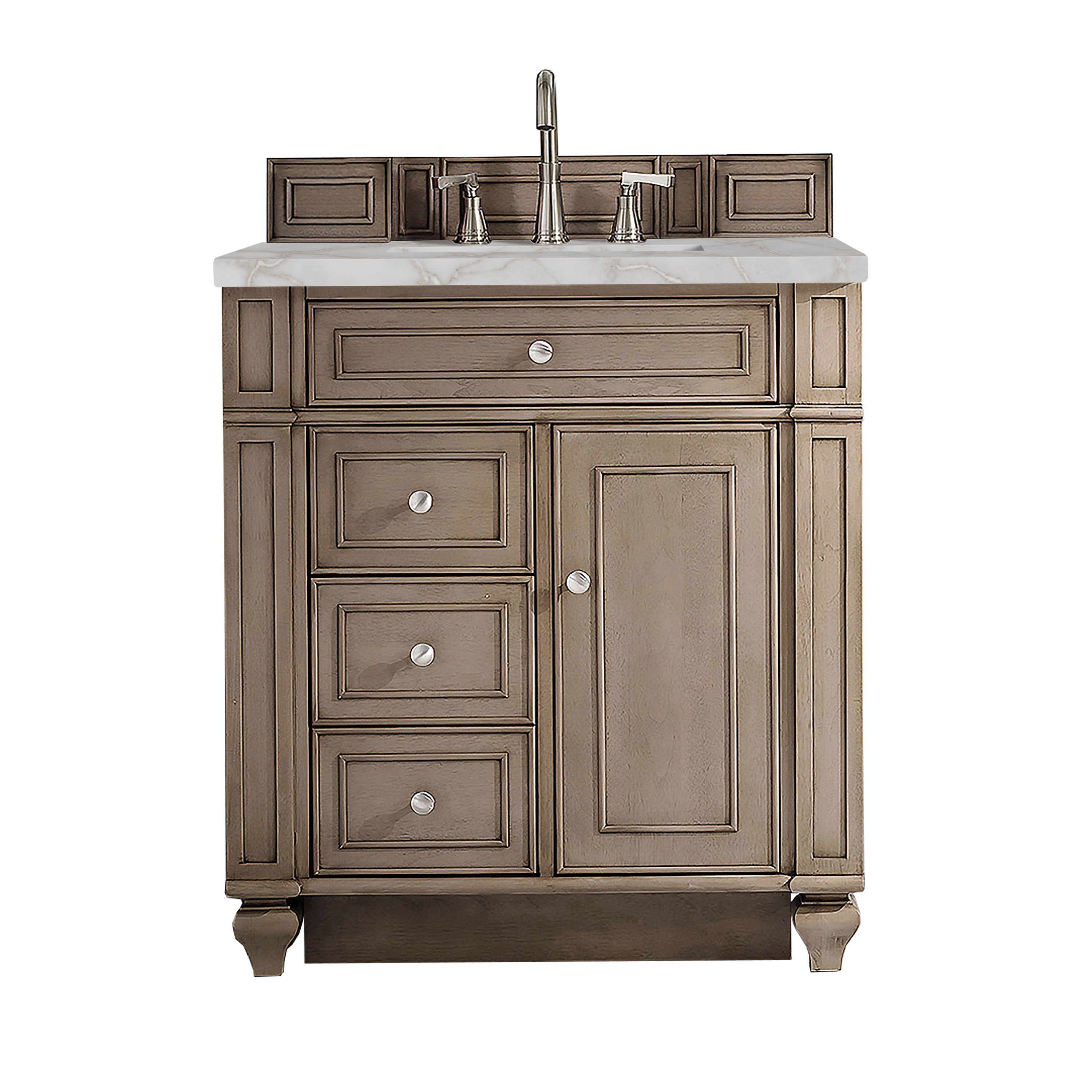 James Martin Bristol 30" Single Vanity in Whitewashed Walnut with 3cm Countertop
