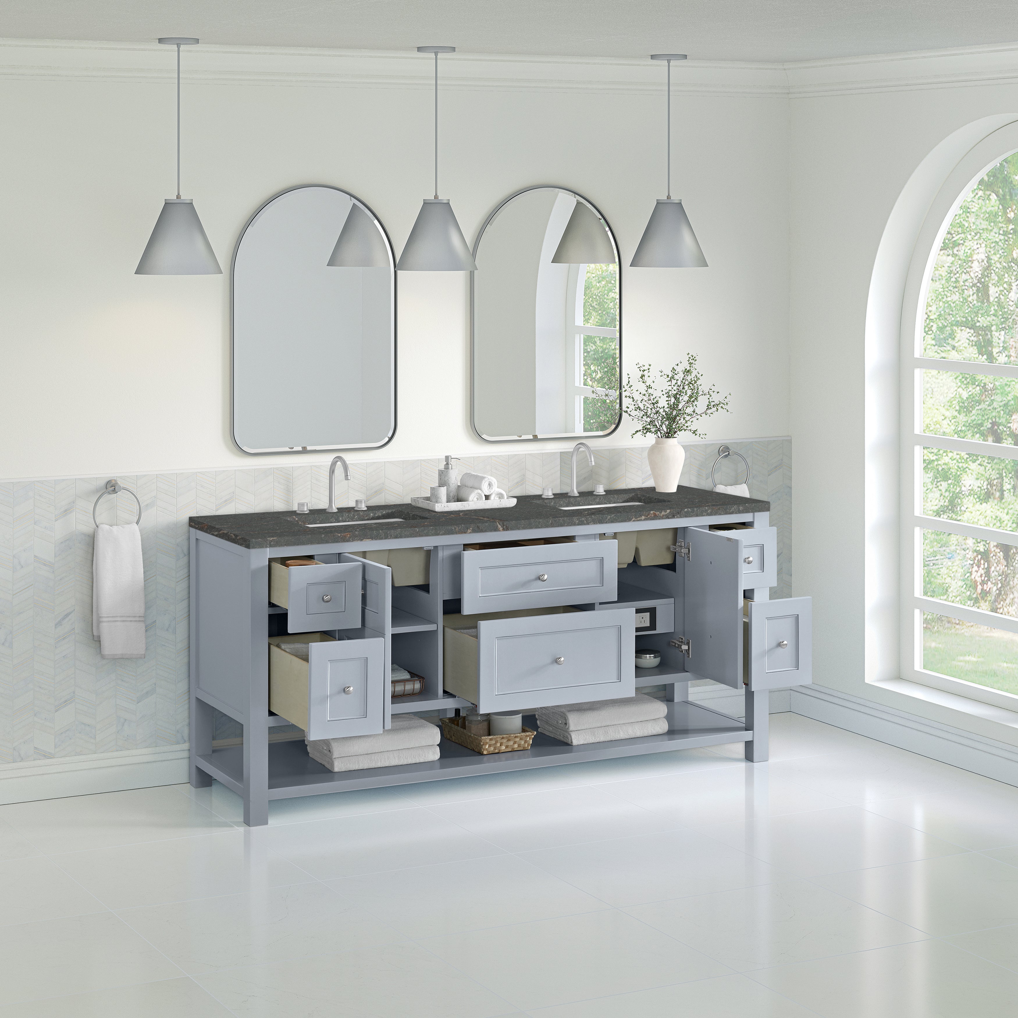 James Martin Breckenridge 72" Double Vanity in Serenity Blue with 3cm Countertop and FreePower Wireless Charger