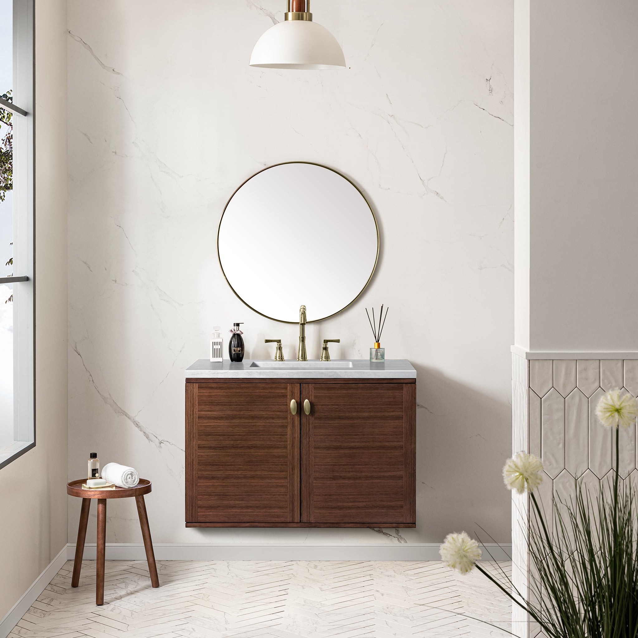 James Martin Amberly 36" Single Vanity in Mid-Century Walnut with 3cm Countertop