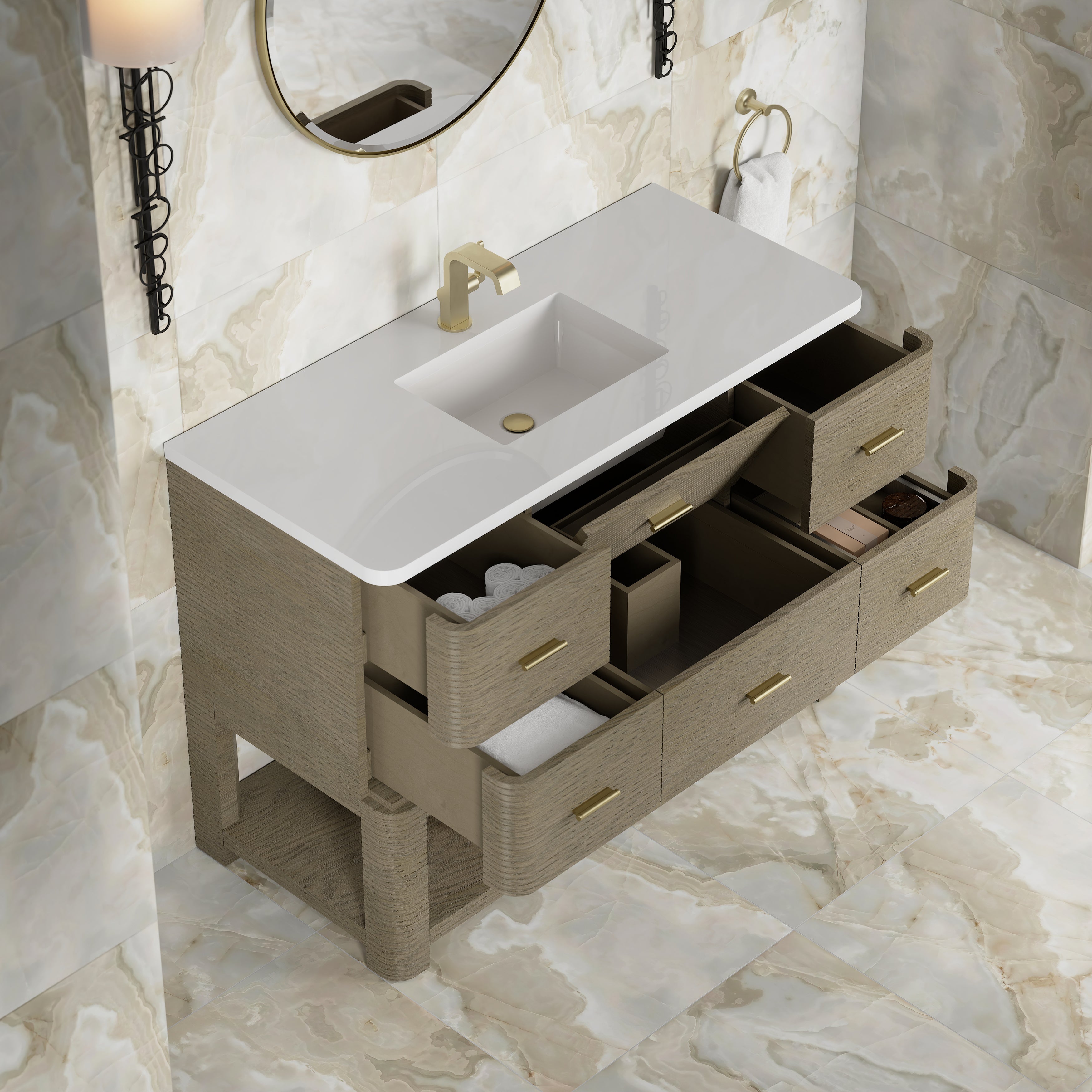 James Martin Lucian 48" Single Vanity in Pebble Oak with 3cm Countertop