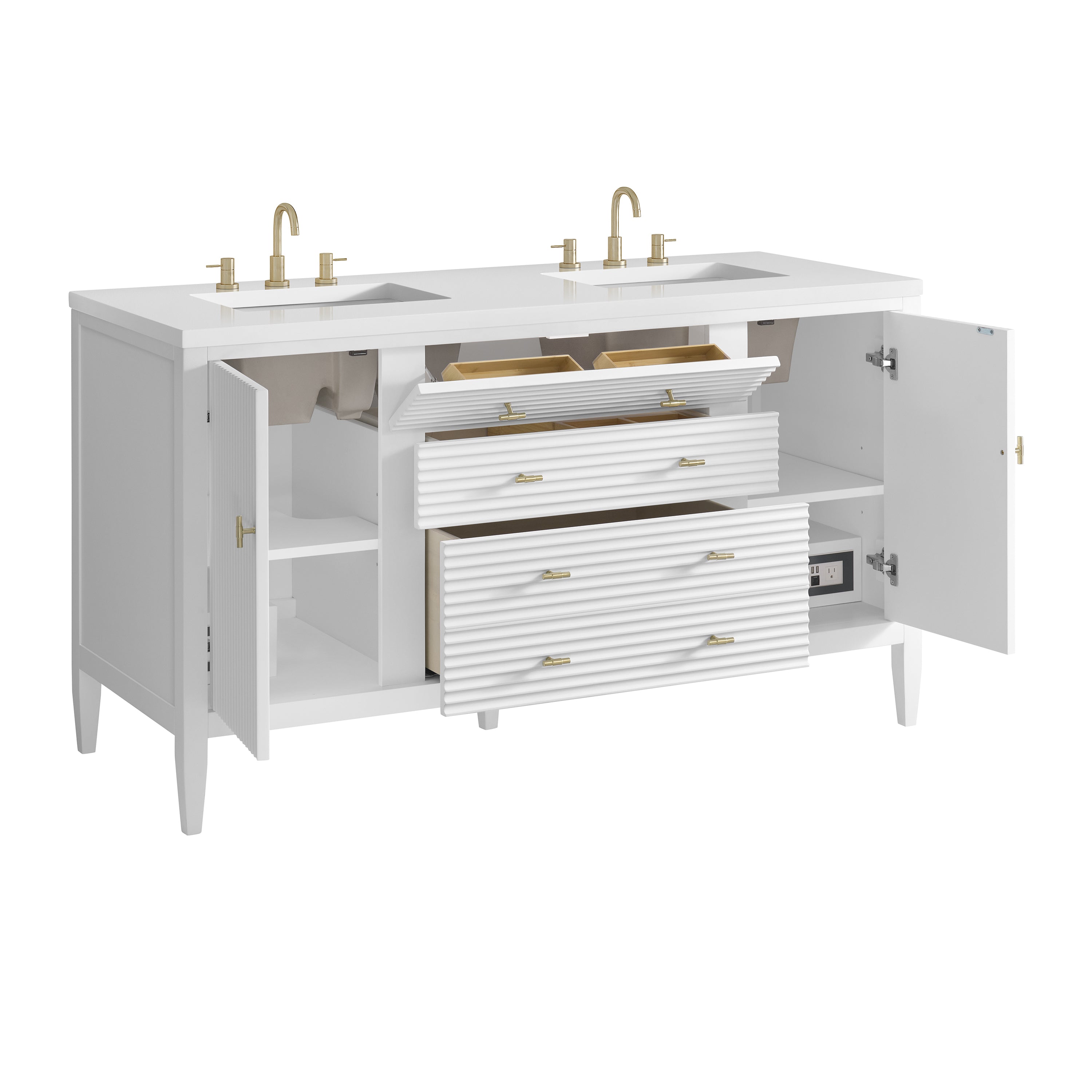 James Martin Myrrin 60" Double Vanity in Bright White with 3cm Countertop