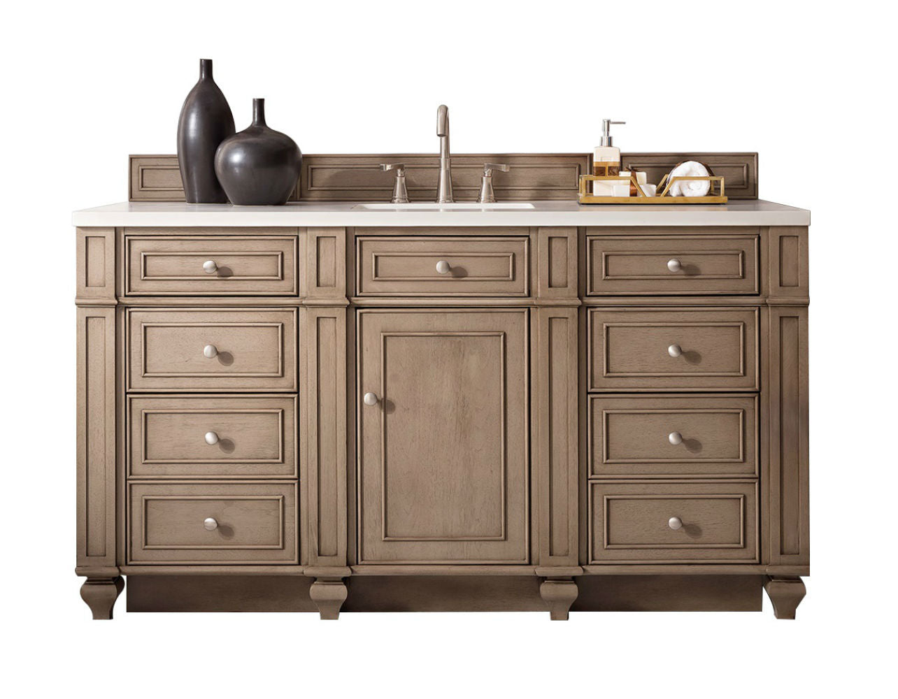 James Martin Bristol 60" Single Vanity in Whitewashed Walnut with 3cm Countertop and FreePower Wireless Charger