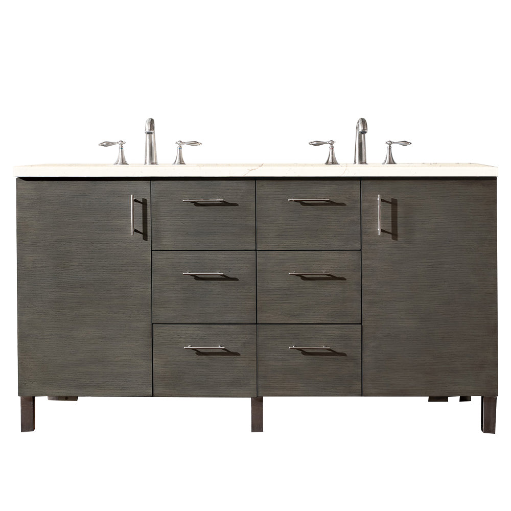James Martin Metropolitan 60" Double Vanity in Silver Oak with 3cm Countertop