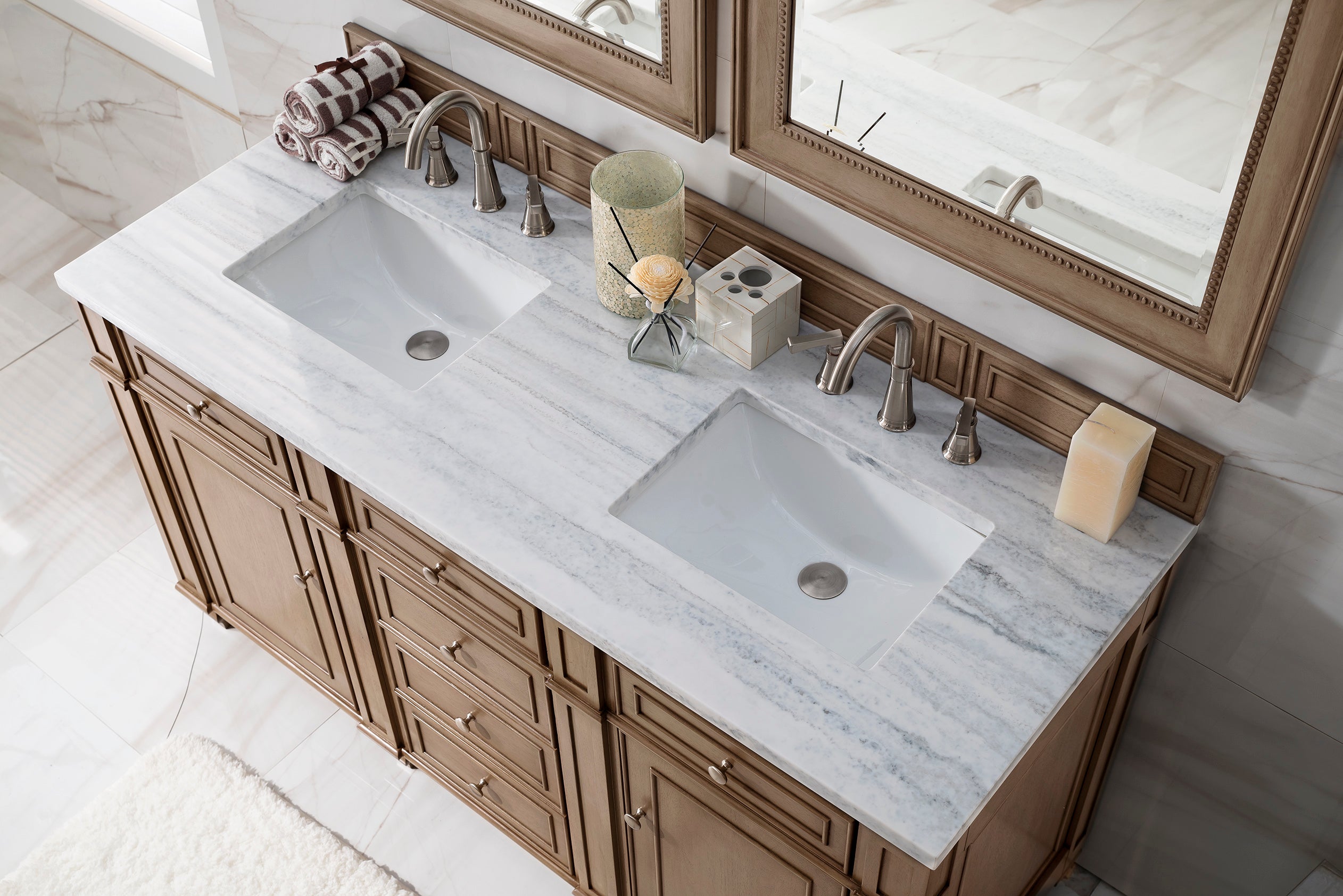 James Martin Bristol 60" Double Vanity in Whitewashed Walnut with 3cm Countertop