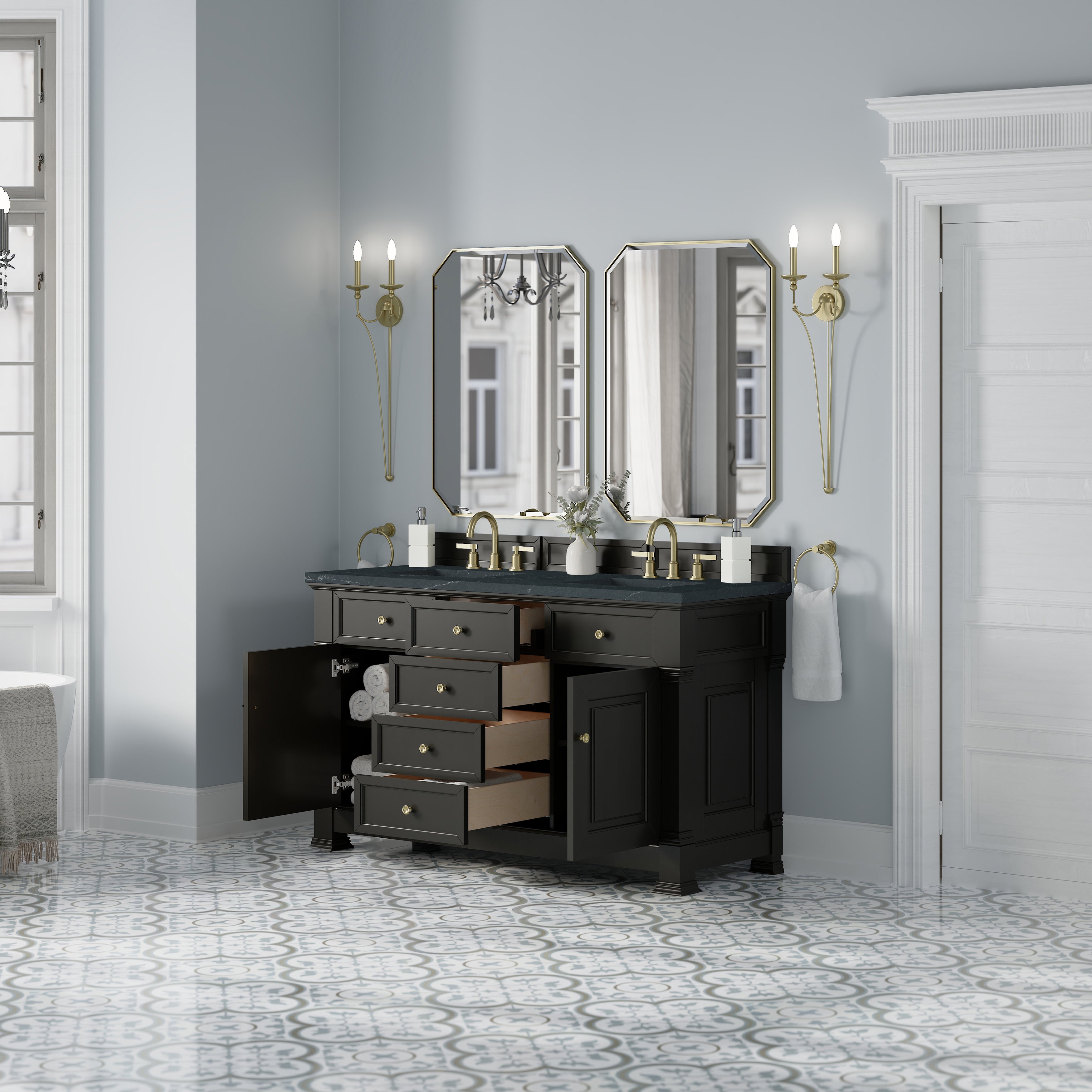 James Martin Brookfield 60" Double Vanity in Black Onyx with 3cm Countertop