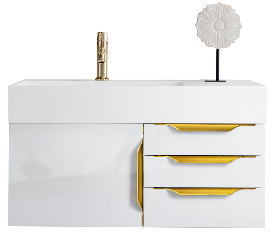 James Martin Columbia 36" Wall Mounted Single Vanity with Mineral Composite Stone Countertop
