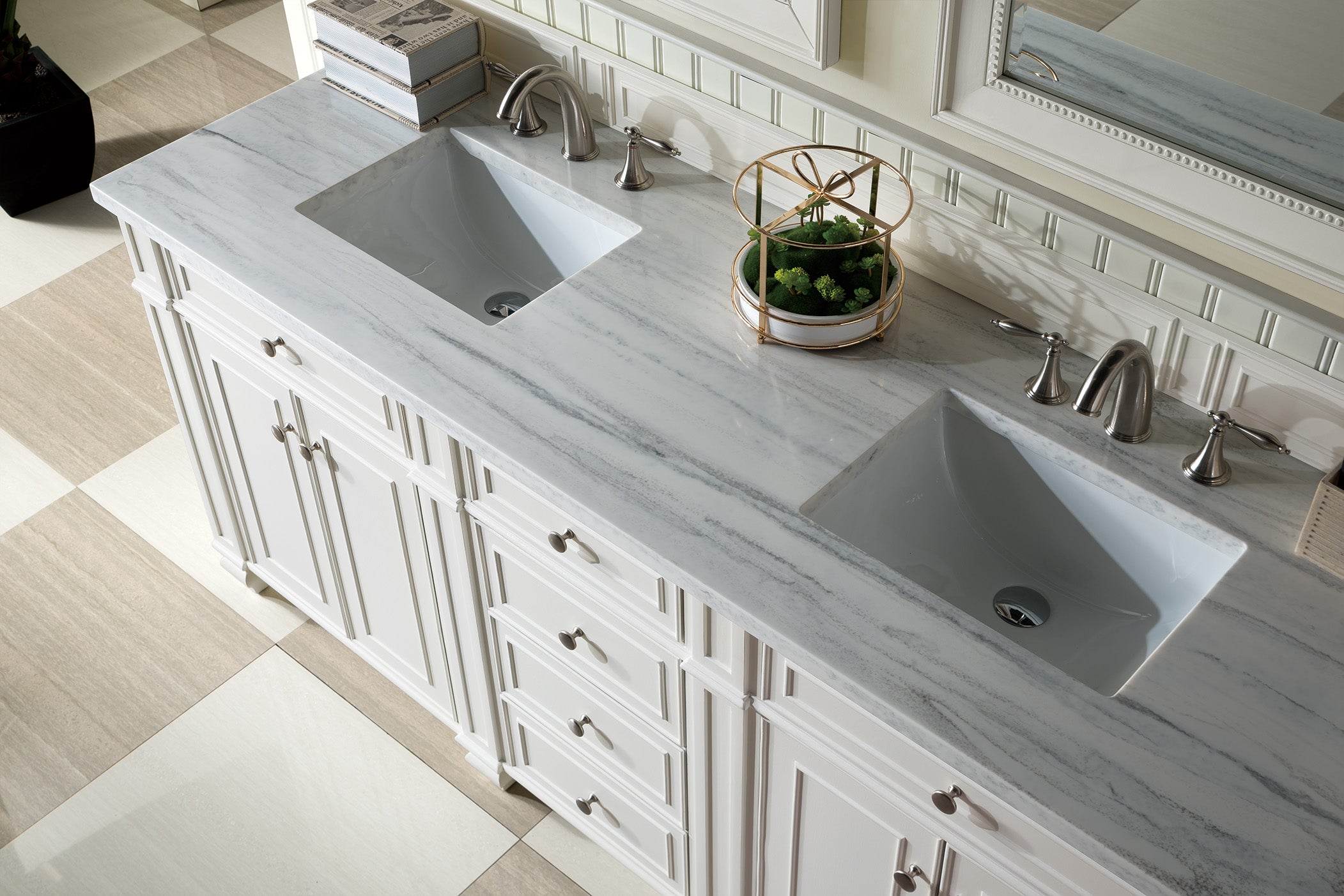 James Martin Bristol 72" Double Vanity in Bright White with 3cm Countertop
