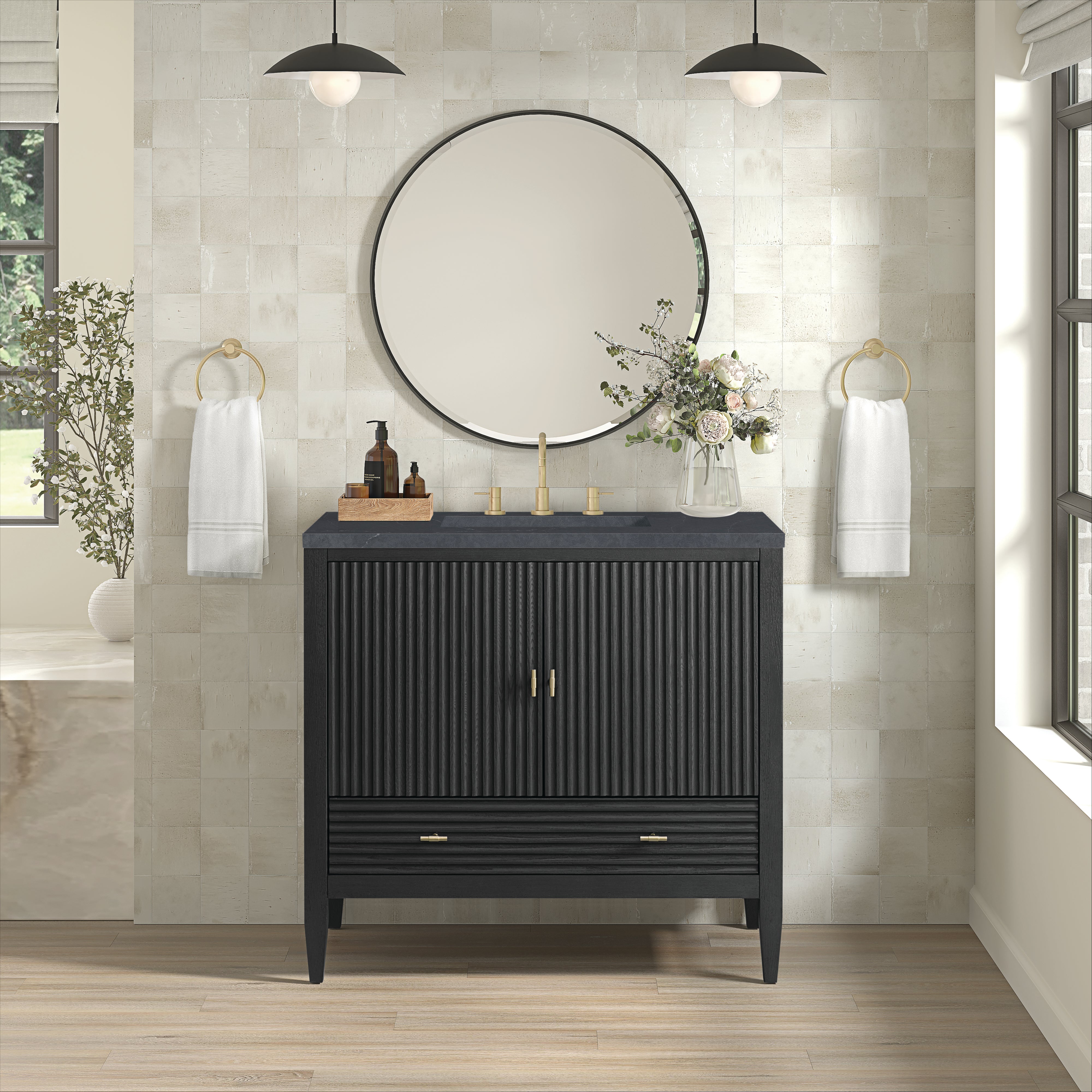 James Martin Myrrin 36" Vanity in Carbon Oak with 3cm Countertop
