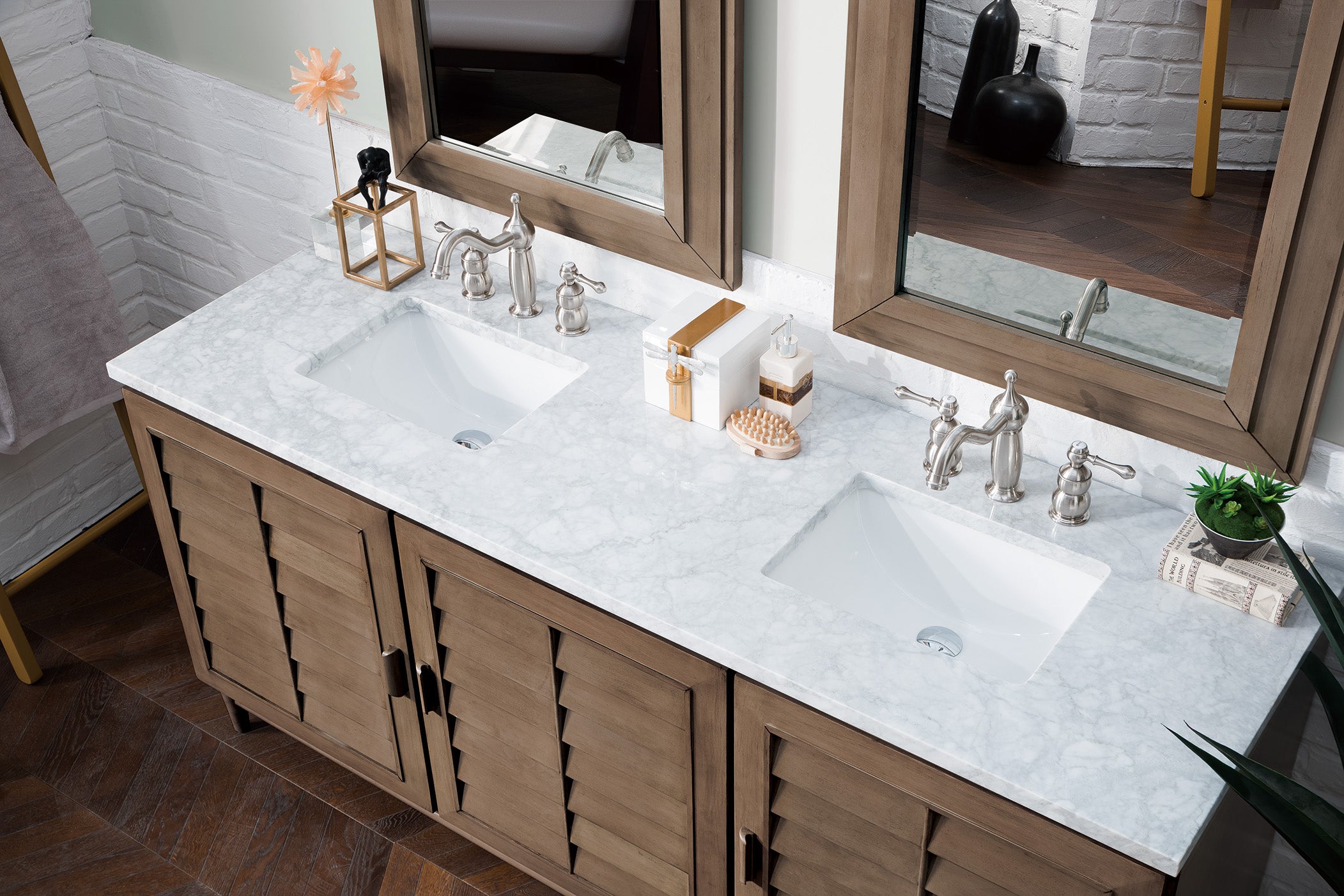 James Martin Portland 72" Double Vanity in Whitewashed Walnut with 3cm Countertop