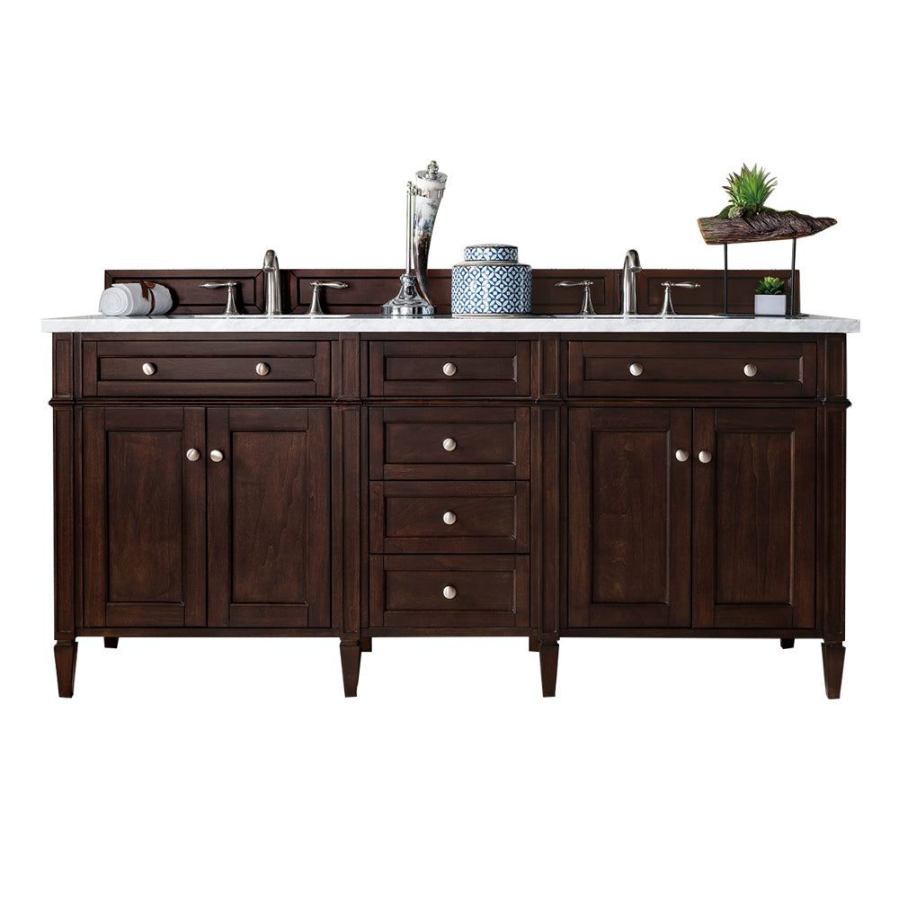 James Martin Brittany 72" Double Vanity in Burnished Mahogany with 3cm Countertop and FreePower Wireless Charger