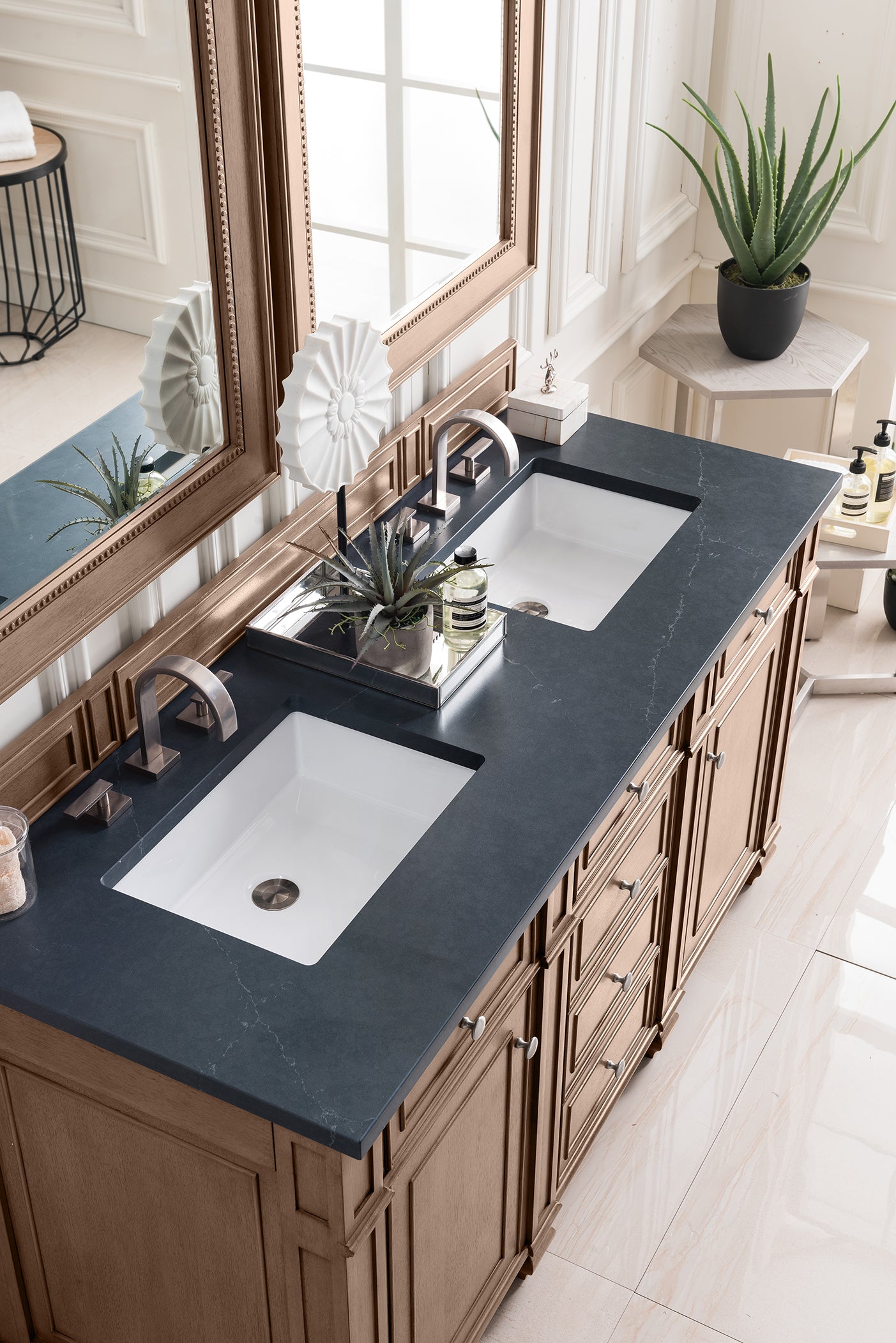 James Martin Bristol 60" Double Vanity in Whitewashed Walnut with 3cm Countertop