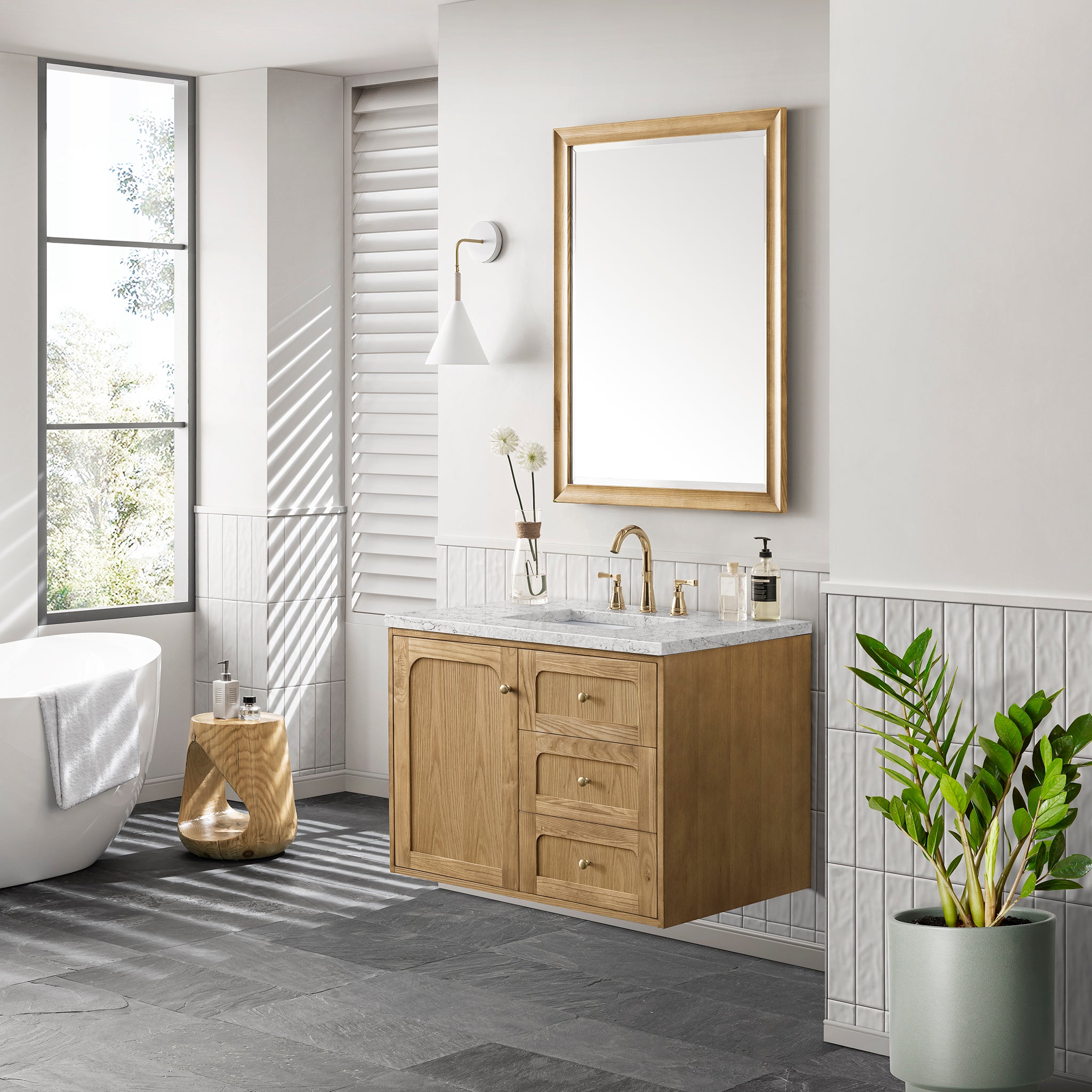 James Martin Laurent 36" Single Vanity in Light Natural Oak with 3cm Countertop