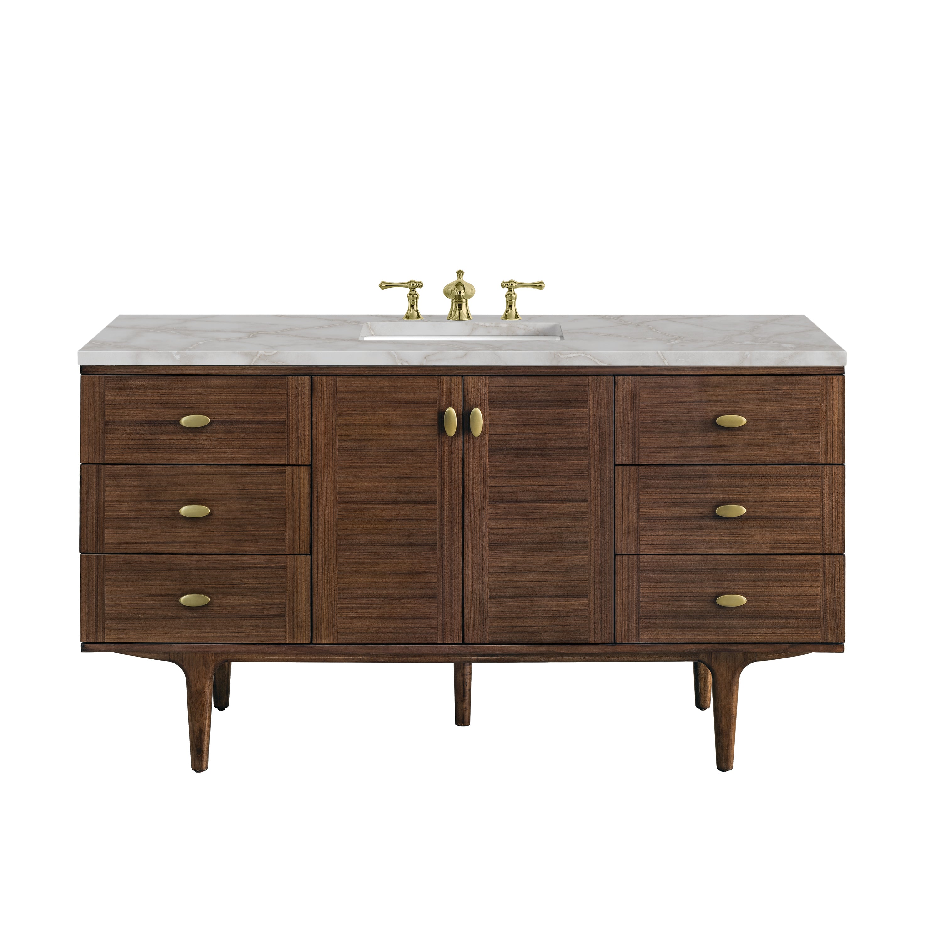 James Martin Amberly 60" Single Vanity in Mid-Century Walnut with 3cm Countertop