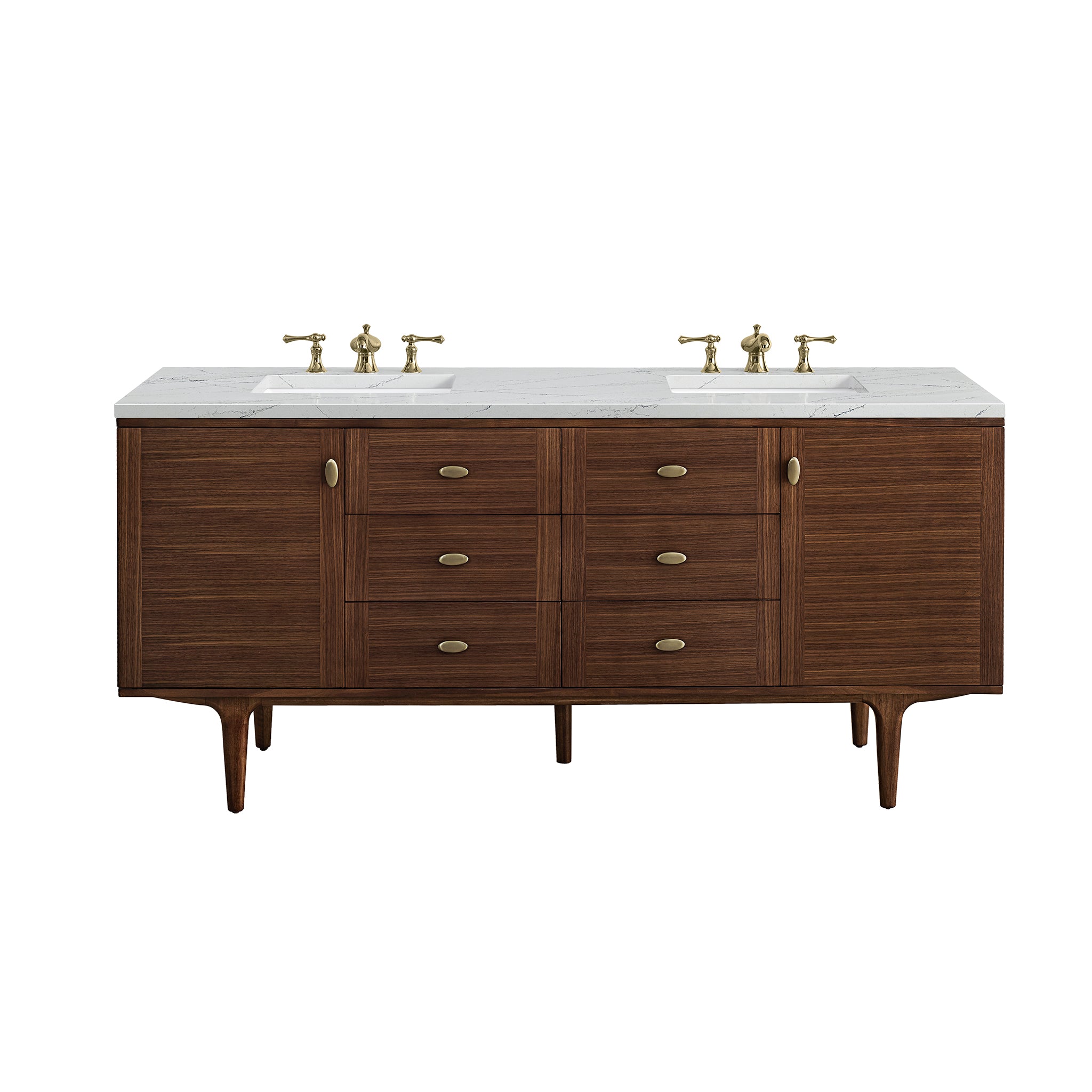 James Martin Amberly 72" Double Vanity in Mid-Century Walnut with 3cm Countertop and FreePower Wireless Charger