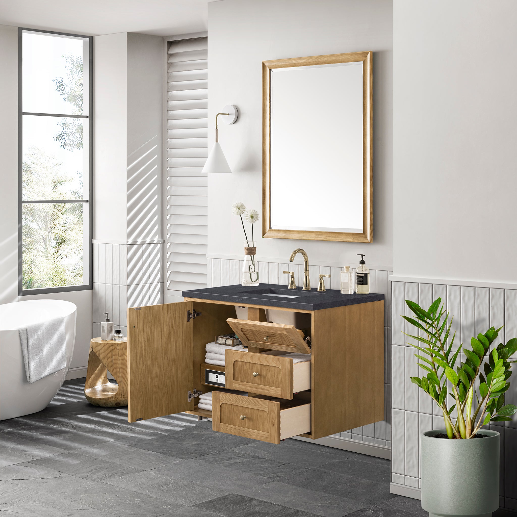 James Martin Laurent 36" Single Vanity in Light Natural Oak with 3cm Countertop