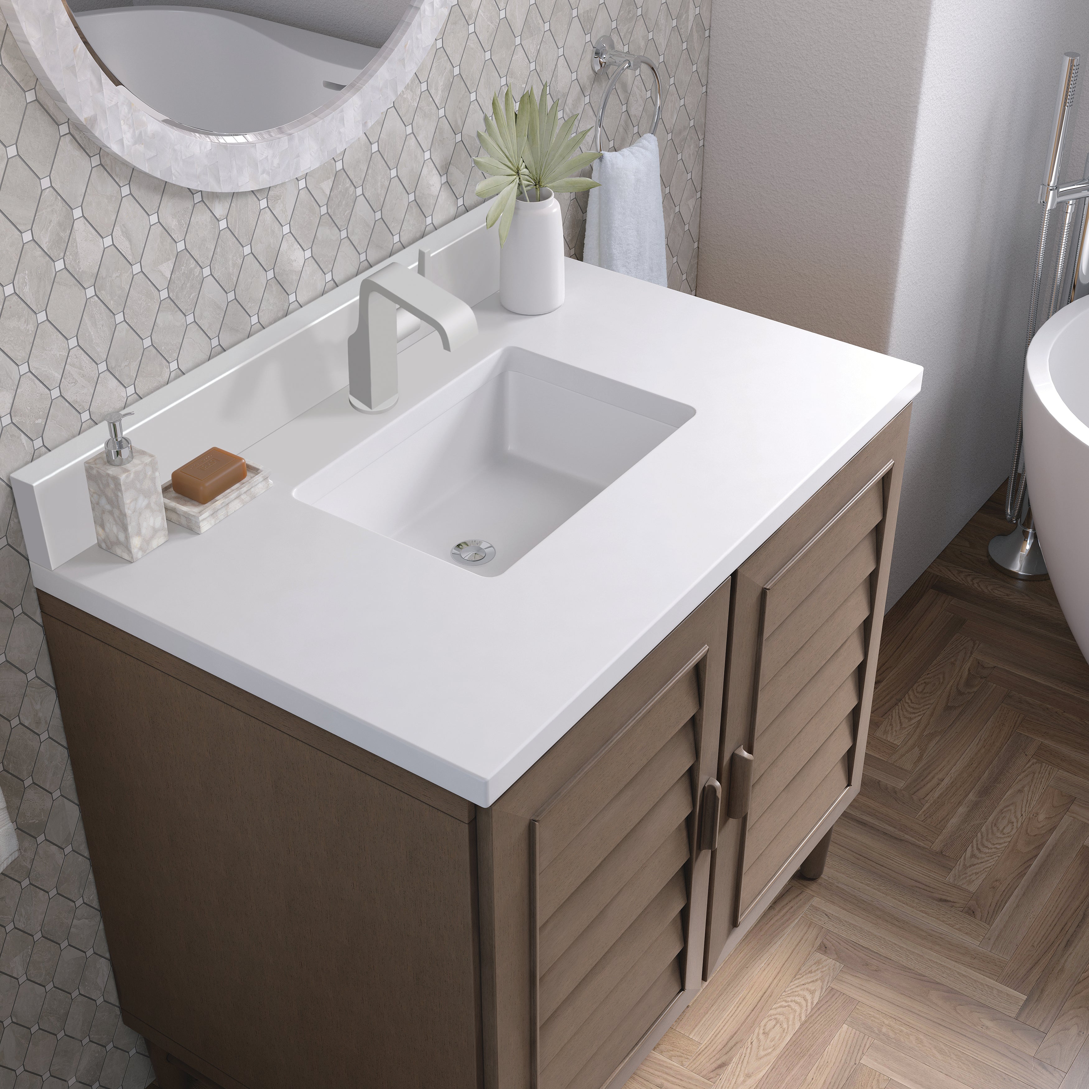 James Martin Portland 36" Single Vanity in Whitewashed Walnut with 3cm Countertop