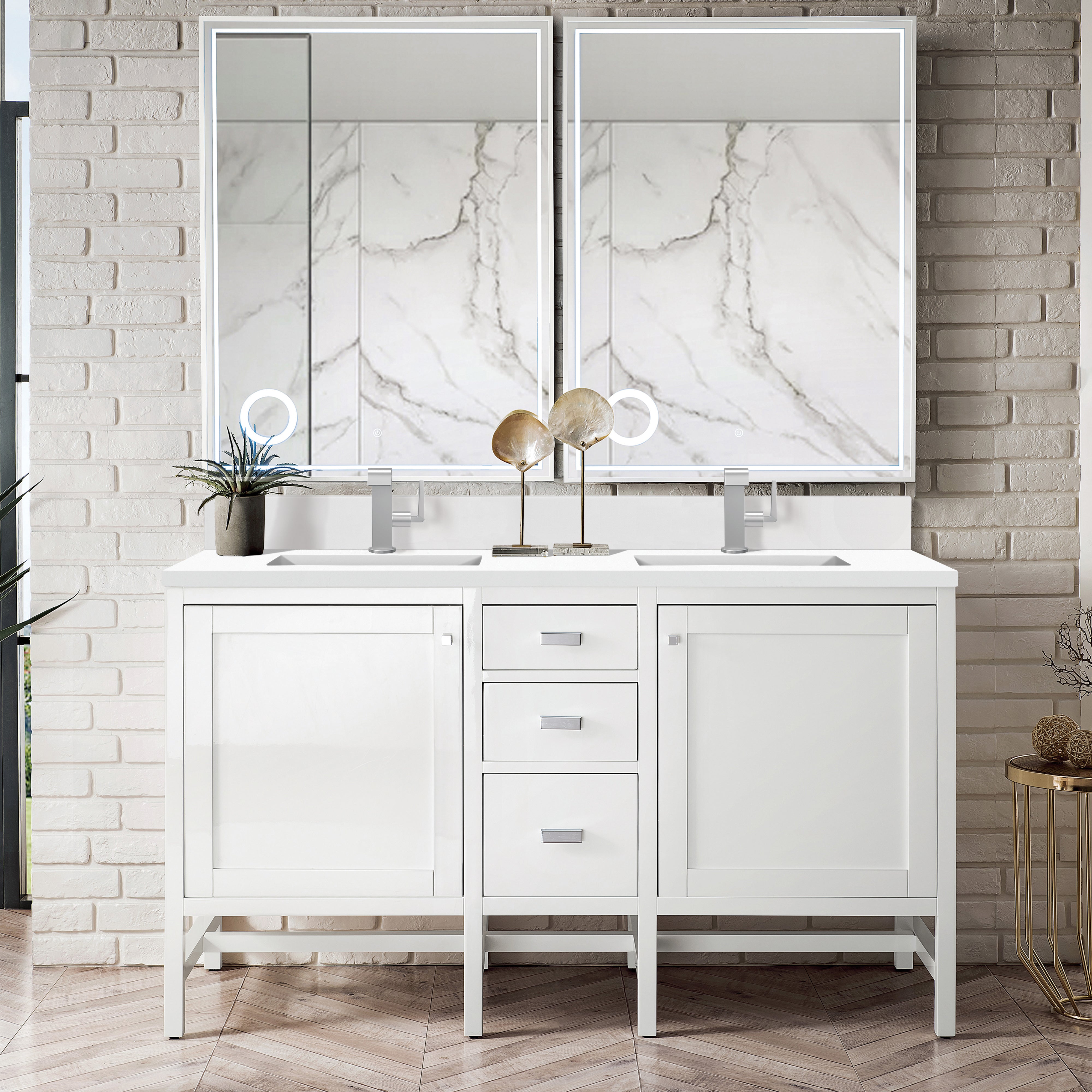 James Martin Addison 60" Double Vanity in Glossy White with 3cm Countertop