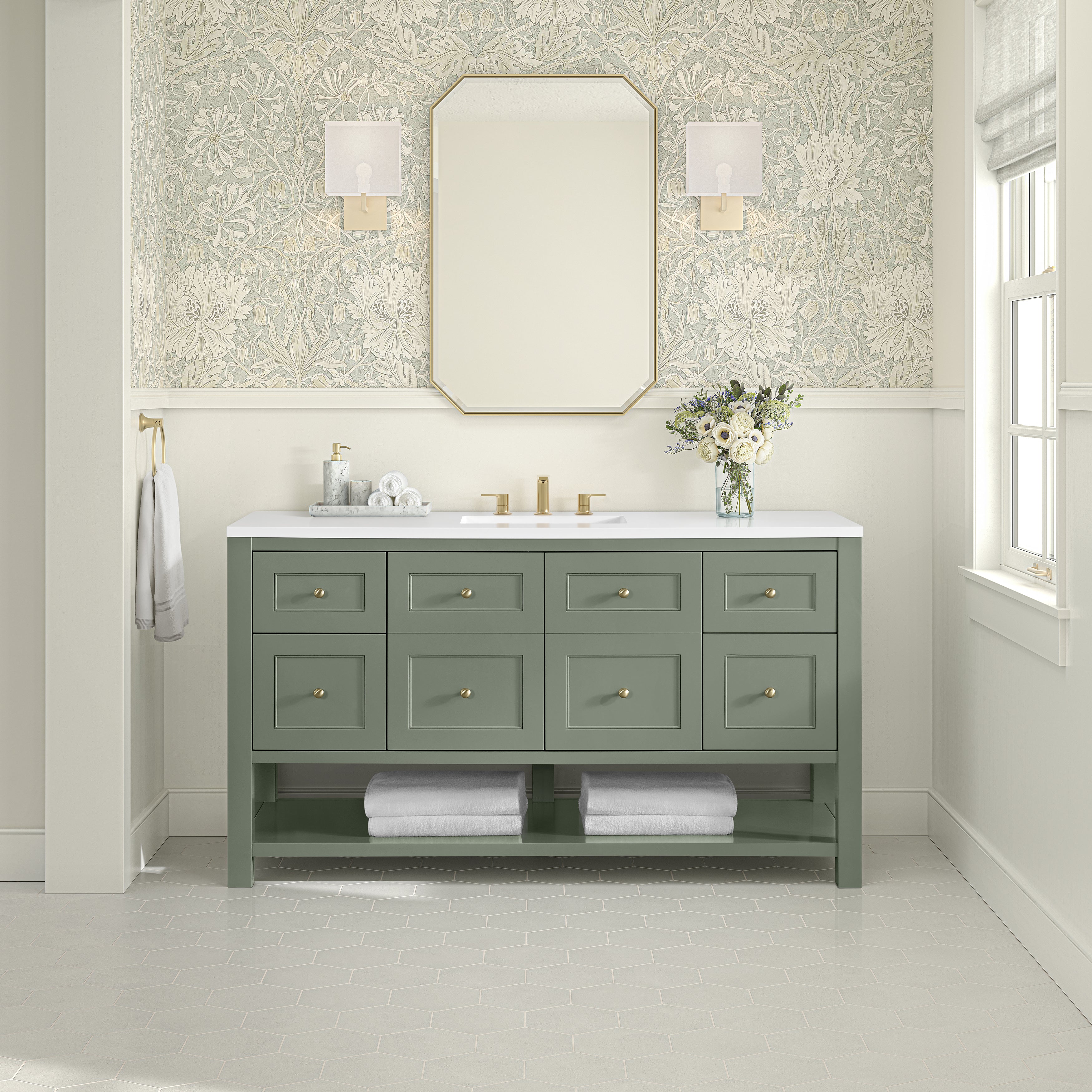 James Martin Breckenridge 60" Single Vanity in Smokey Celadon with 3cm Countertop