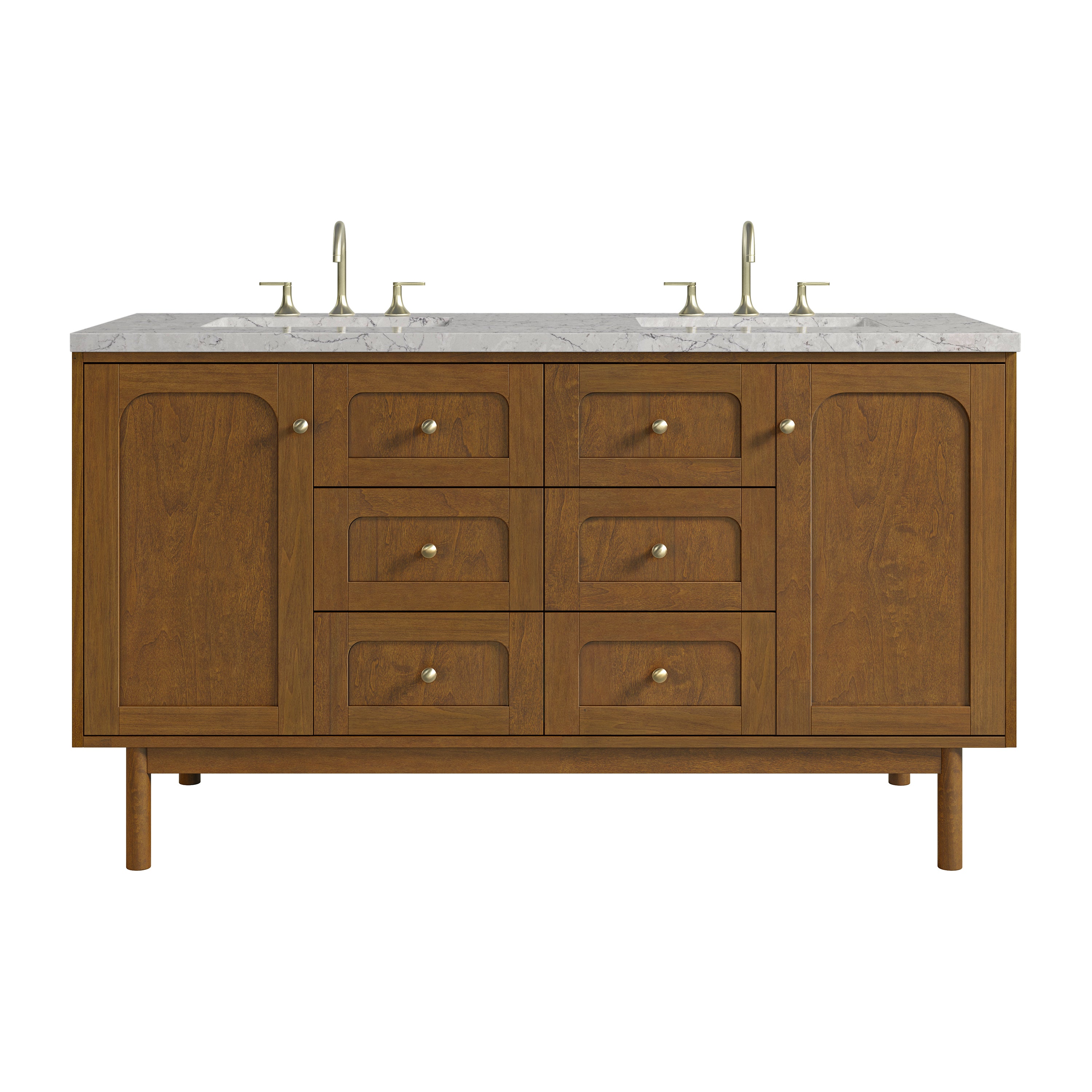 James Martin Laurent 60" Double Vanity in Honey Oak with 3cm Countertop and FreePower Wireless Charger