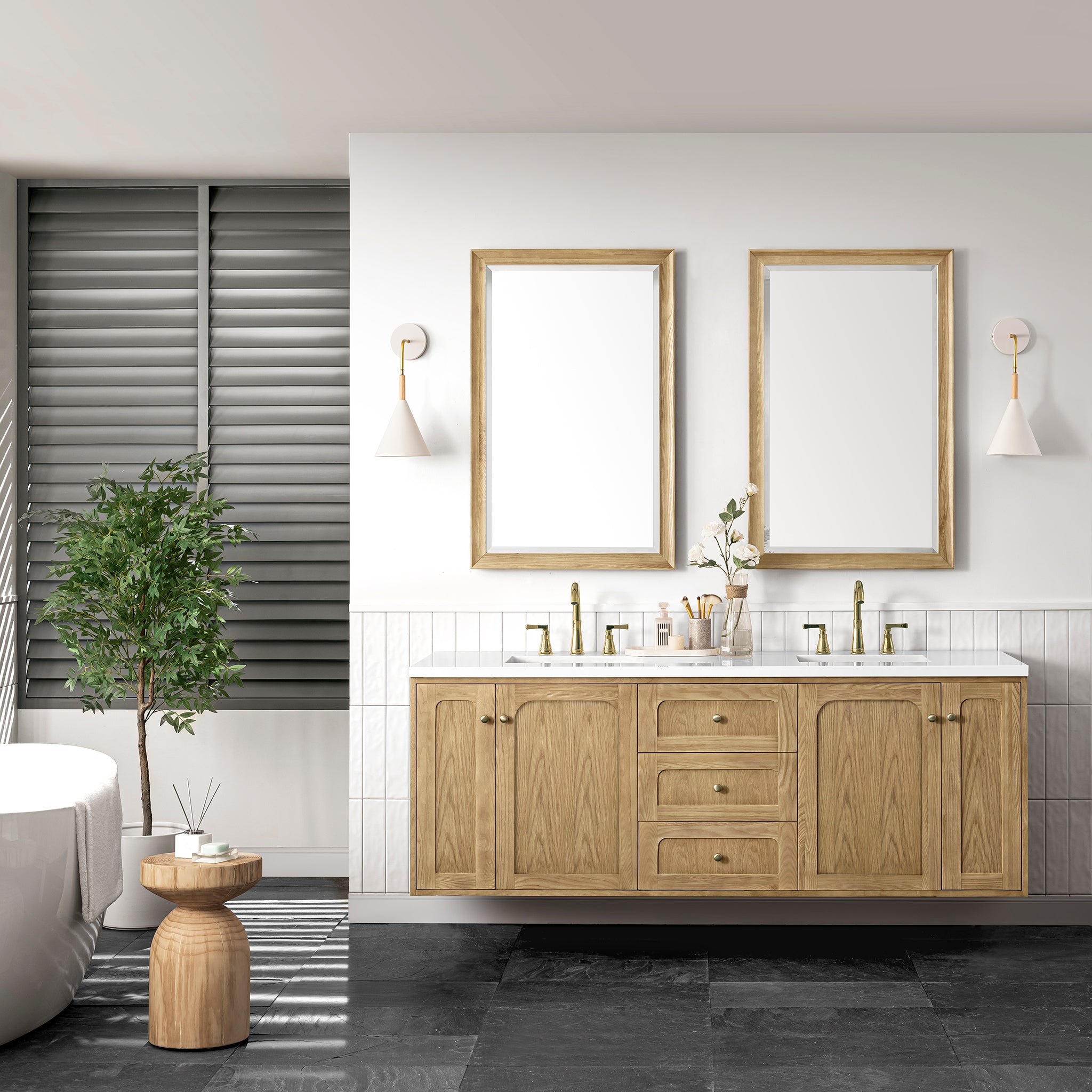 James Martin Laurent 72" Double Vanity in Light Natural Oak with 3cm Countertop
