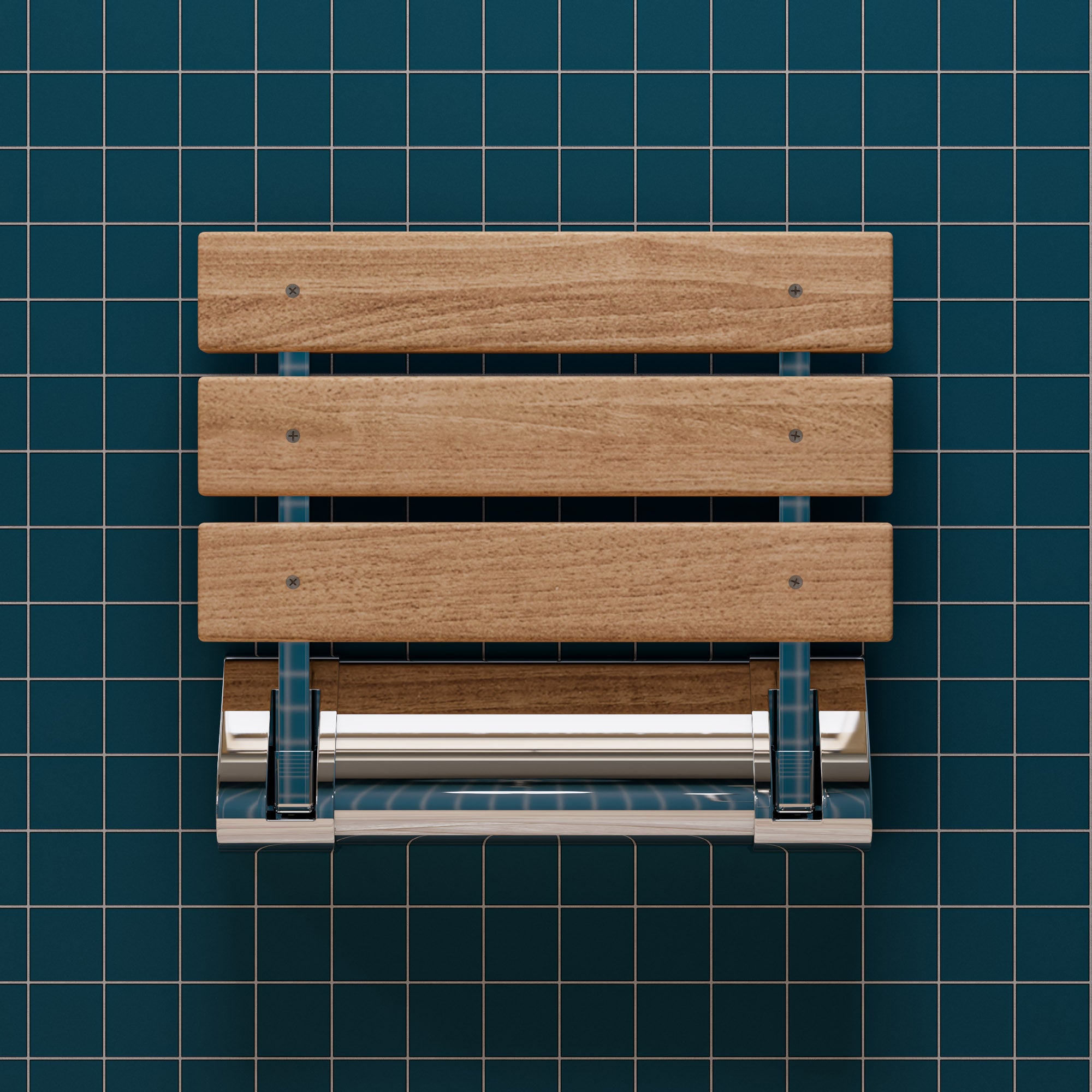 ALFI brand ABS14 14" Folding Teak Wood Wall-Mount Shower Seat Bench