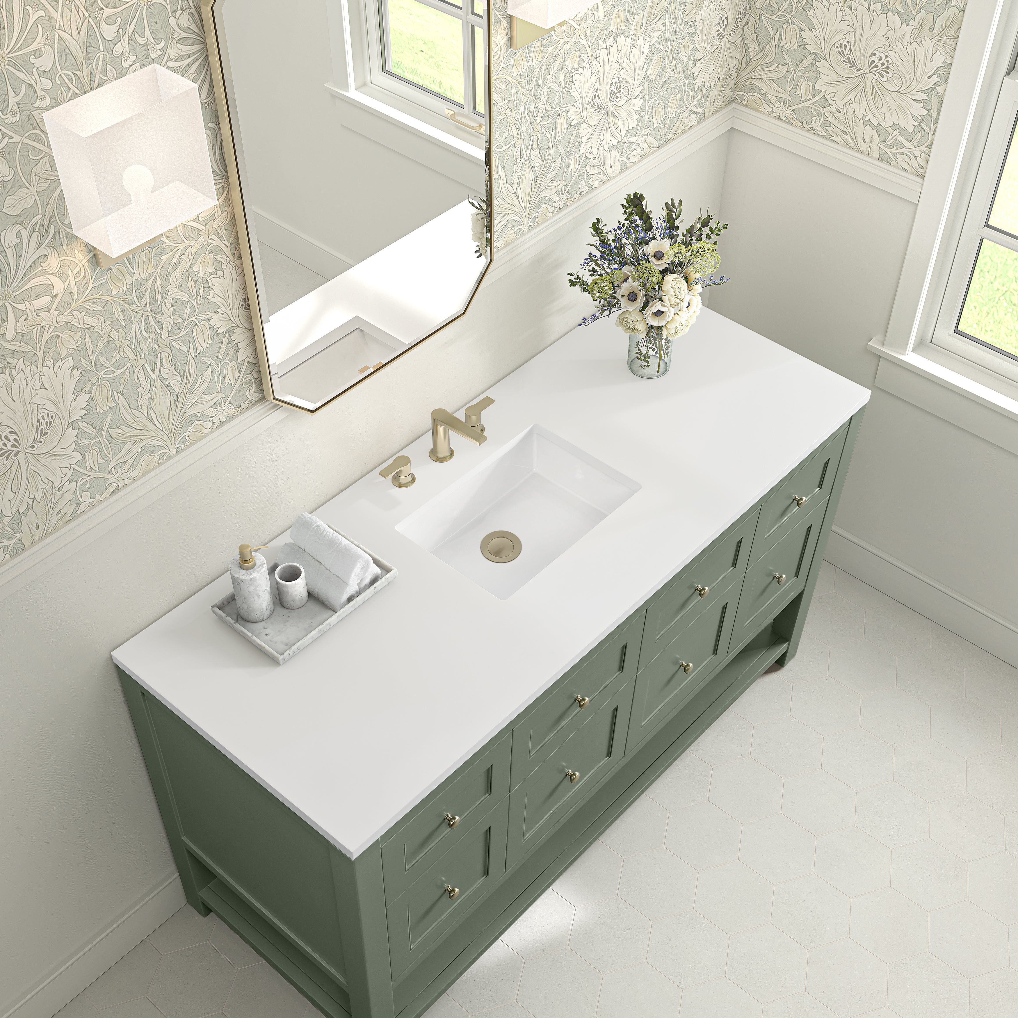 James Martin Breckenridge 60" Single Vanity in Smokey Celadon with 3cm Countertop