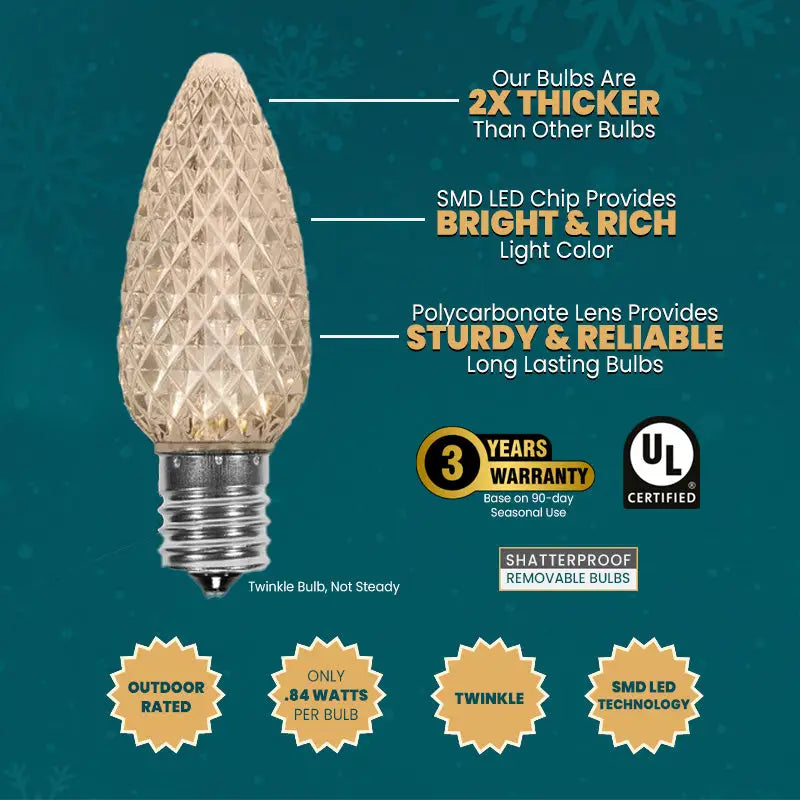 C9 Cool White Twinkle Smooth ProCore LED Christmas Light Bulbs